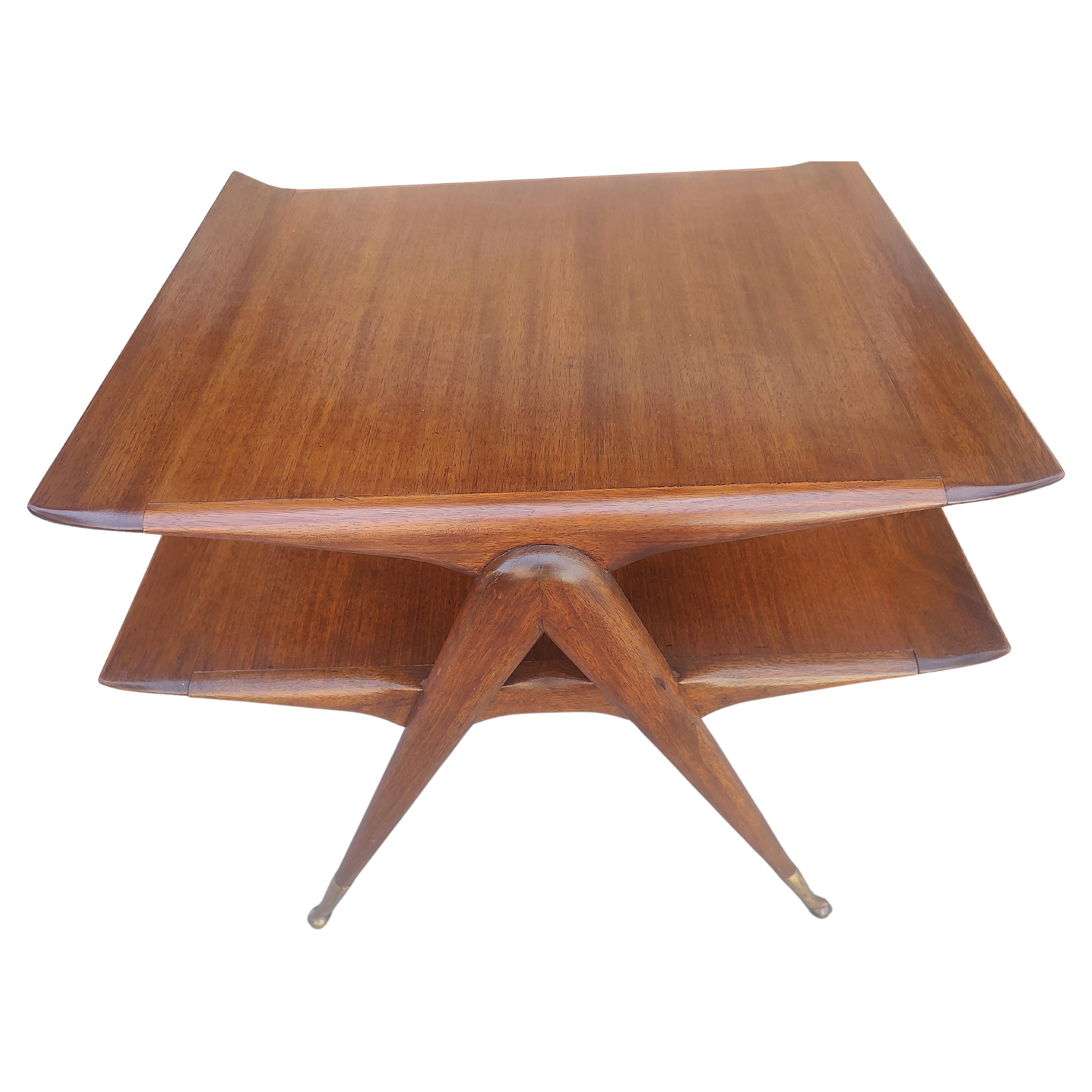 Brass Mid Century Modern End Sofa Walnut Table Attributed to Ico & Luisa Parisi C1955 For Sale