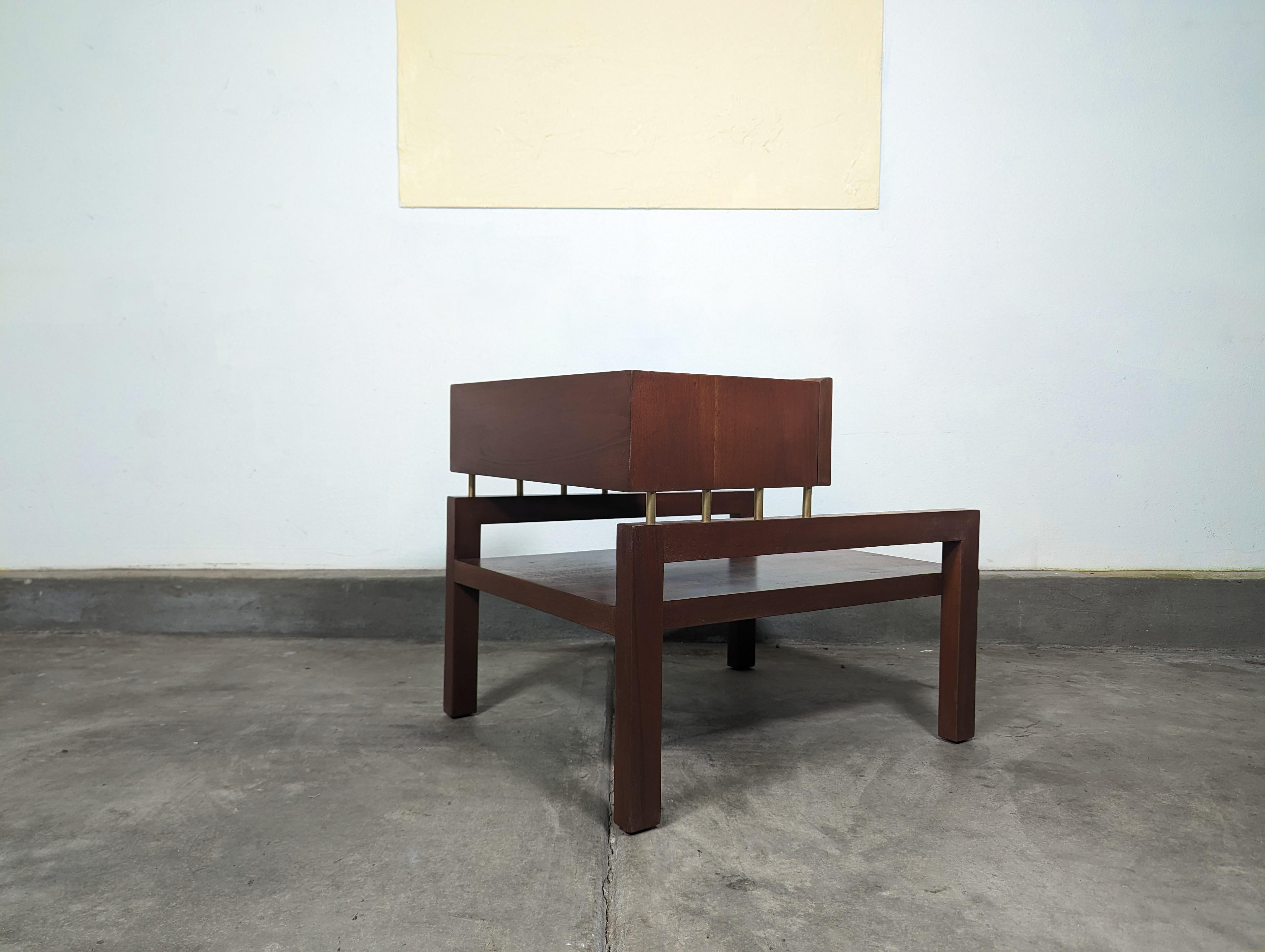 Mahogany Mid Century Modern End Table by Edmond J. Spence for Industria Mueblera, c1950s For Sale