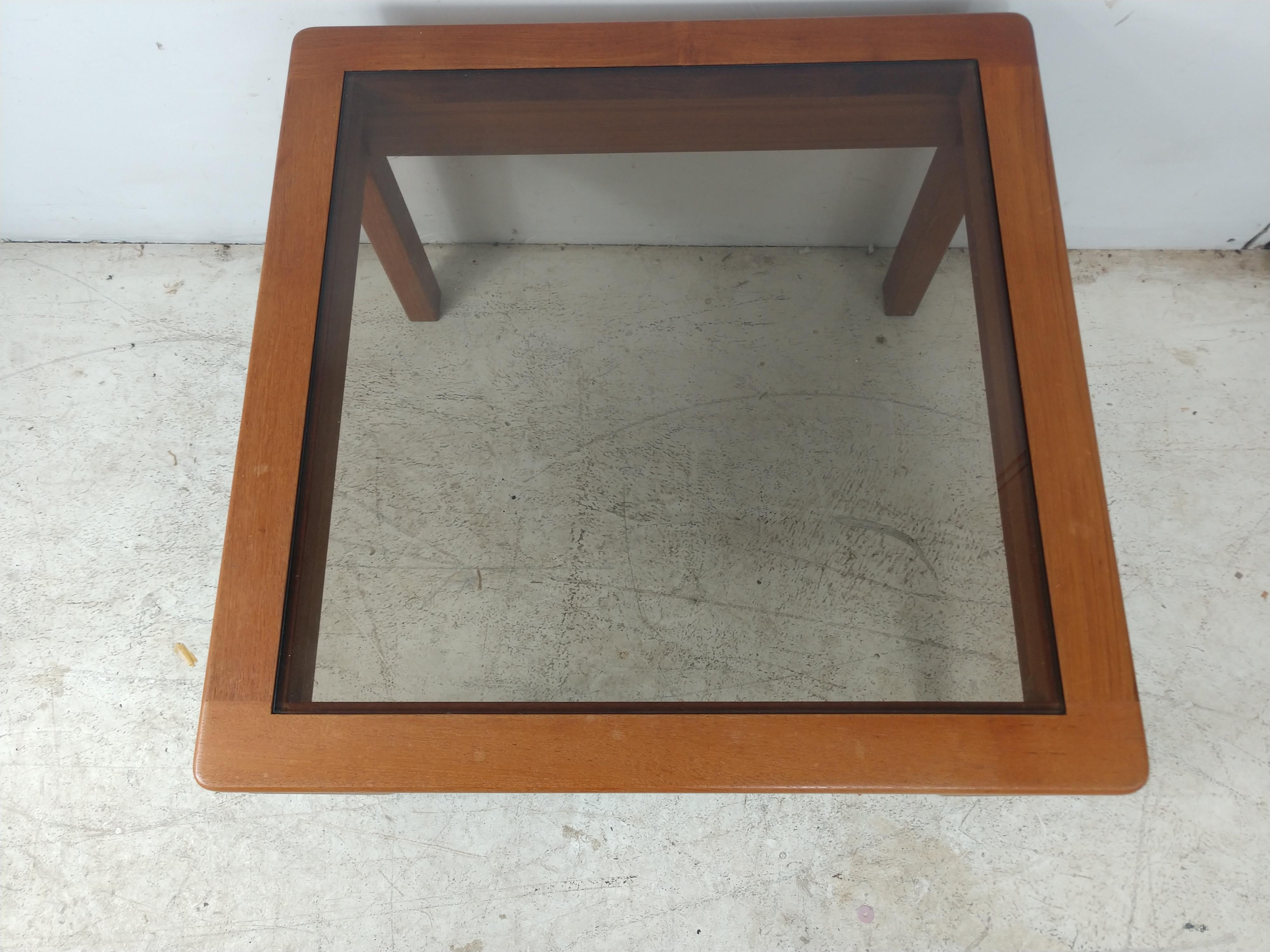 Hand-Crafted Mid-Century Modern Teak w Glass Inset End Table by Kristiansen Thomassen For Sale
