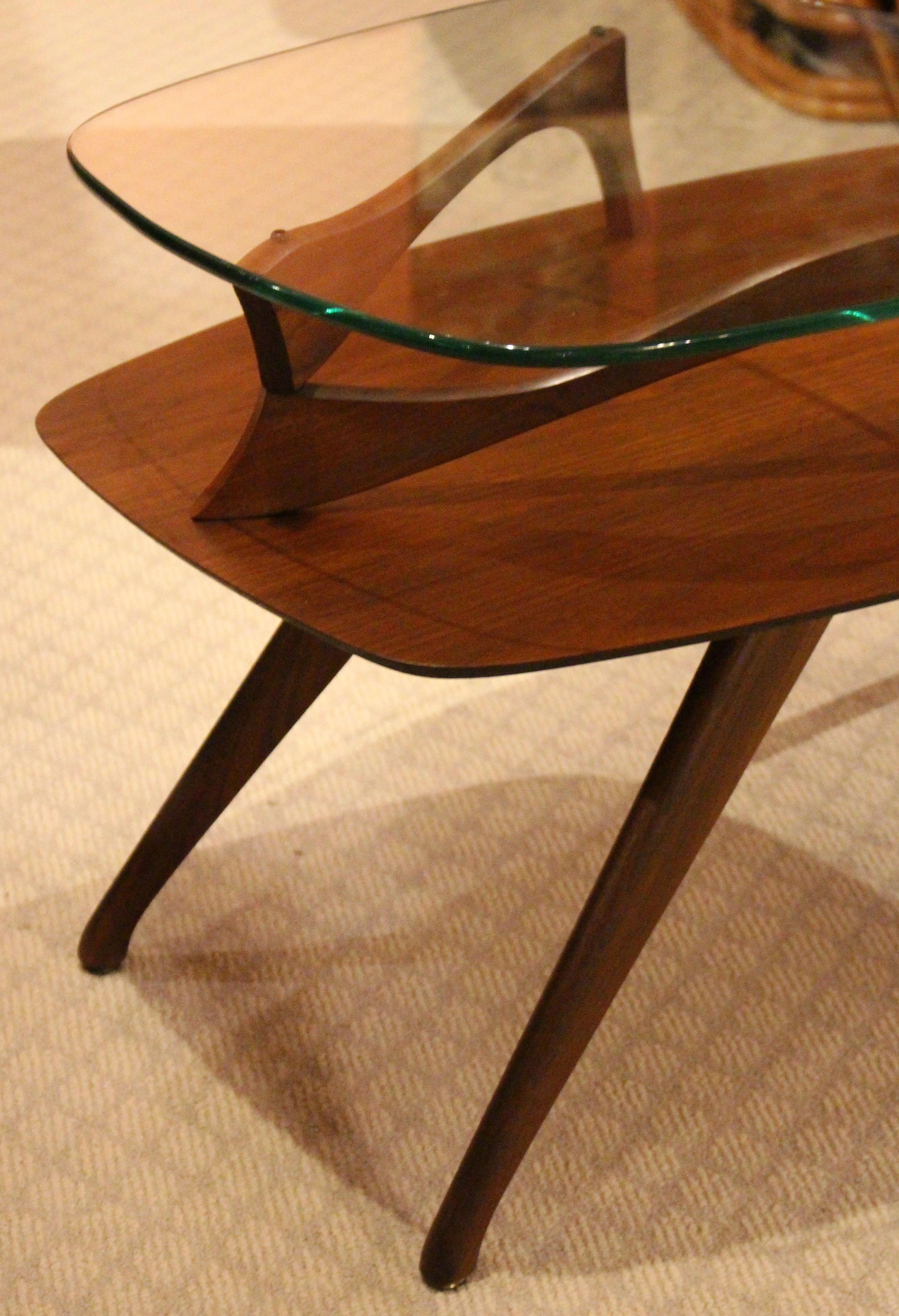 Mid-Century Modern End Table of Walnut and Glass 1