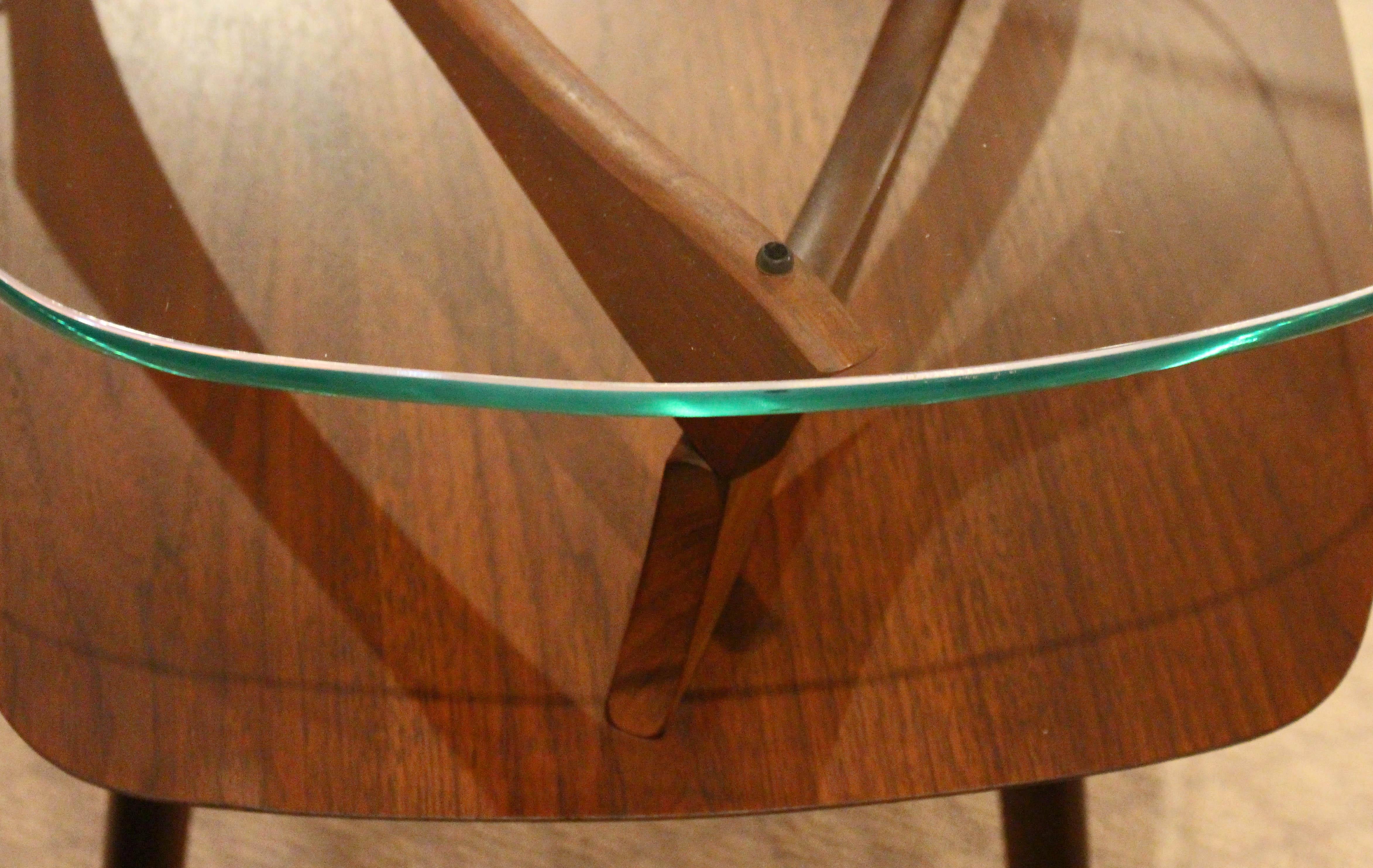 Mid-Century Modern End Table of Walnut and Glass 2