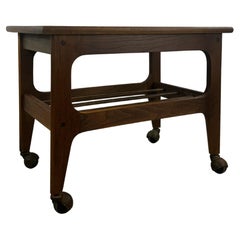 Mid Century Modern End Table with Black Vinyl Top & Wheels