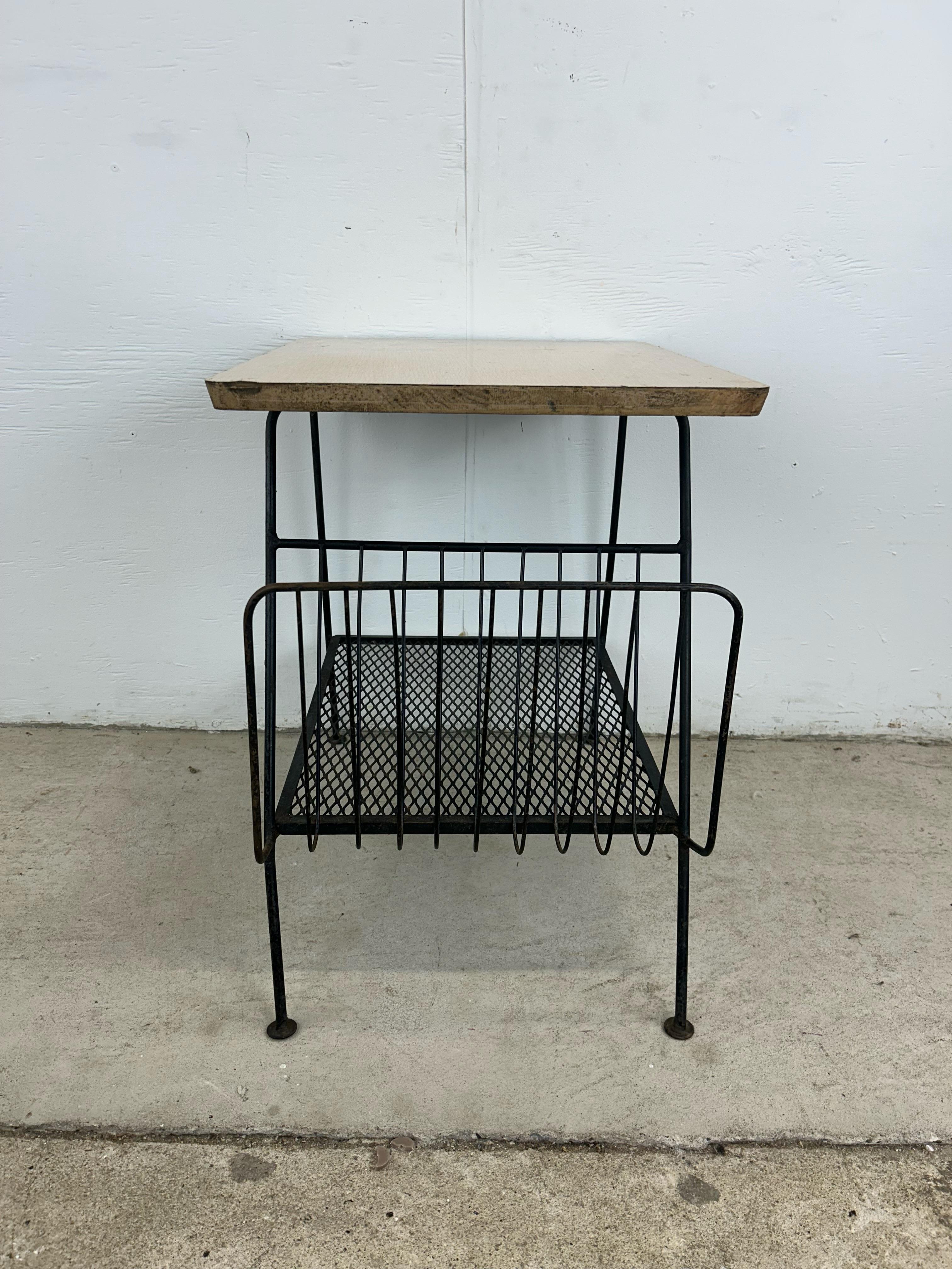 Mid Century Modern End Table with Magazine Rack Base 3
