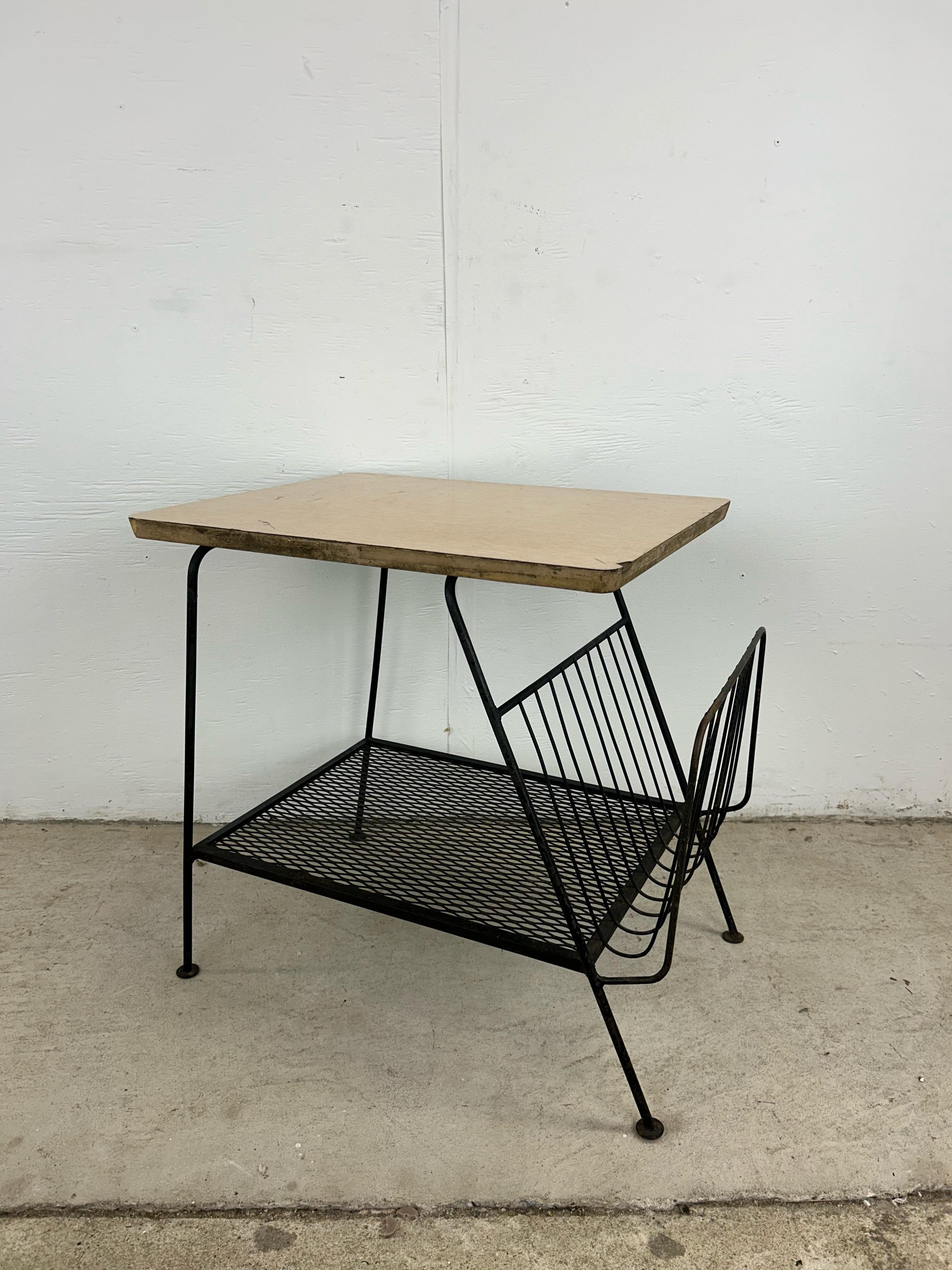 Mid Century Modern End Table with Magazine Rack Base 7