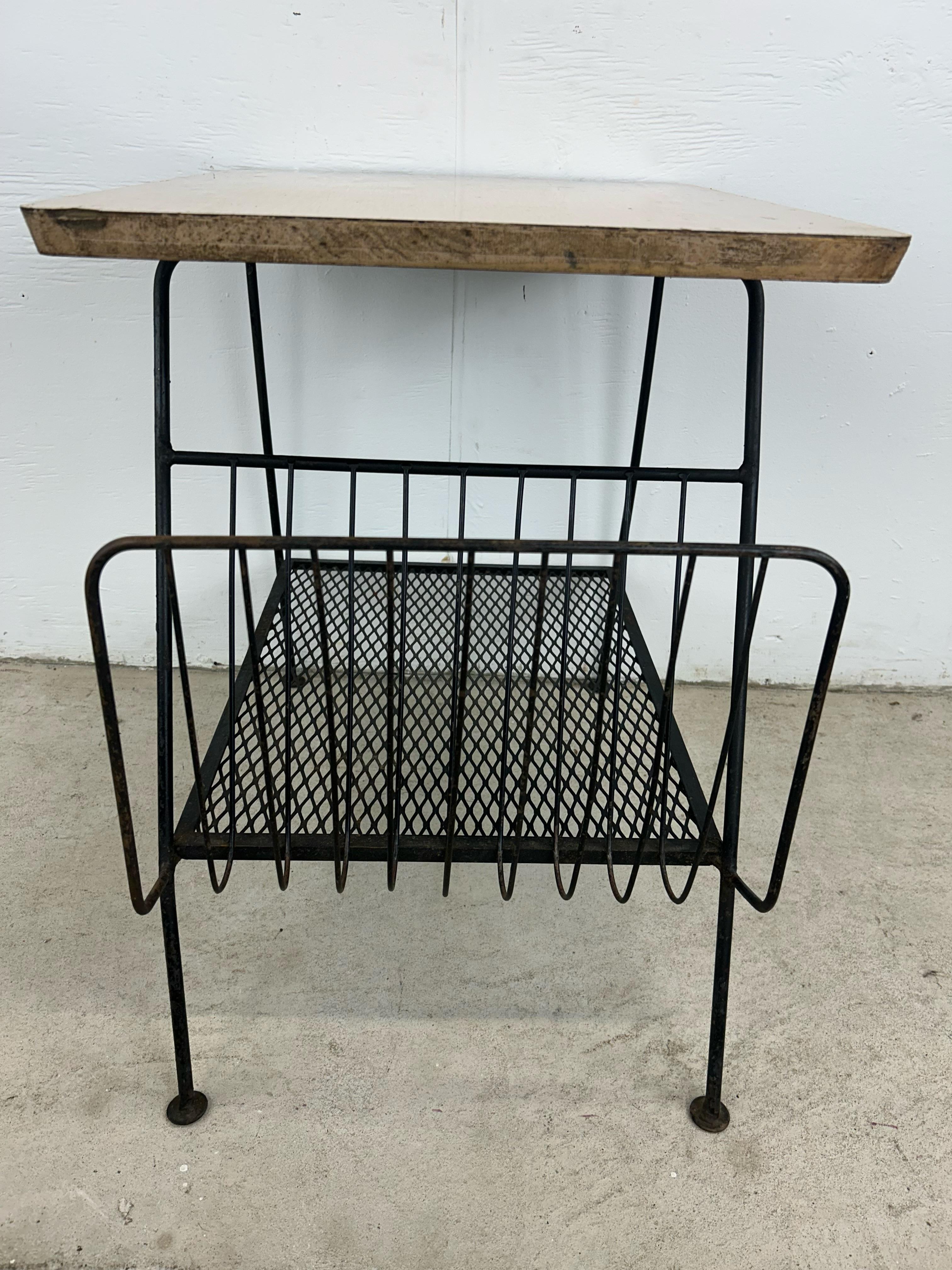 Mid Century Modern End Table with Magazine Rack Base 1