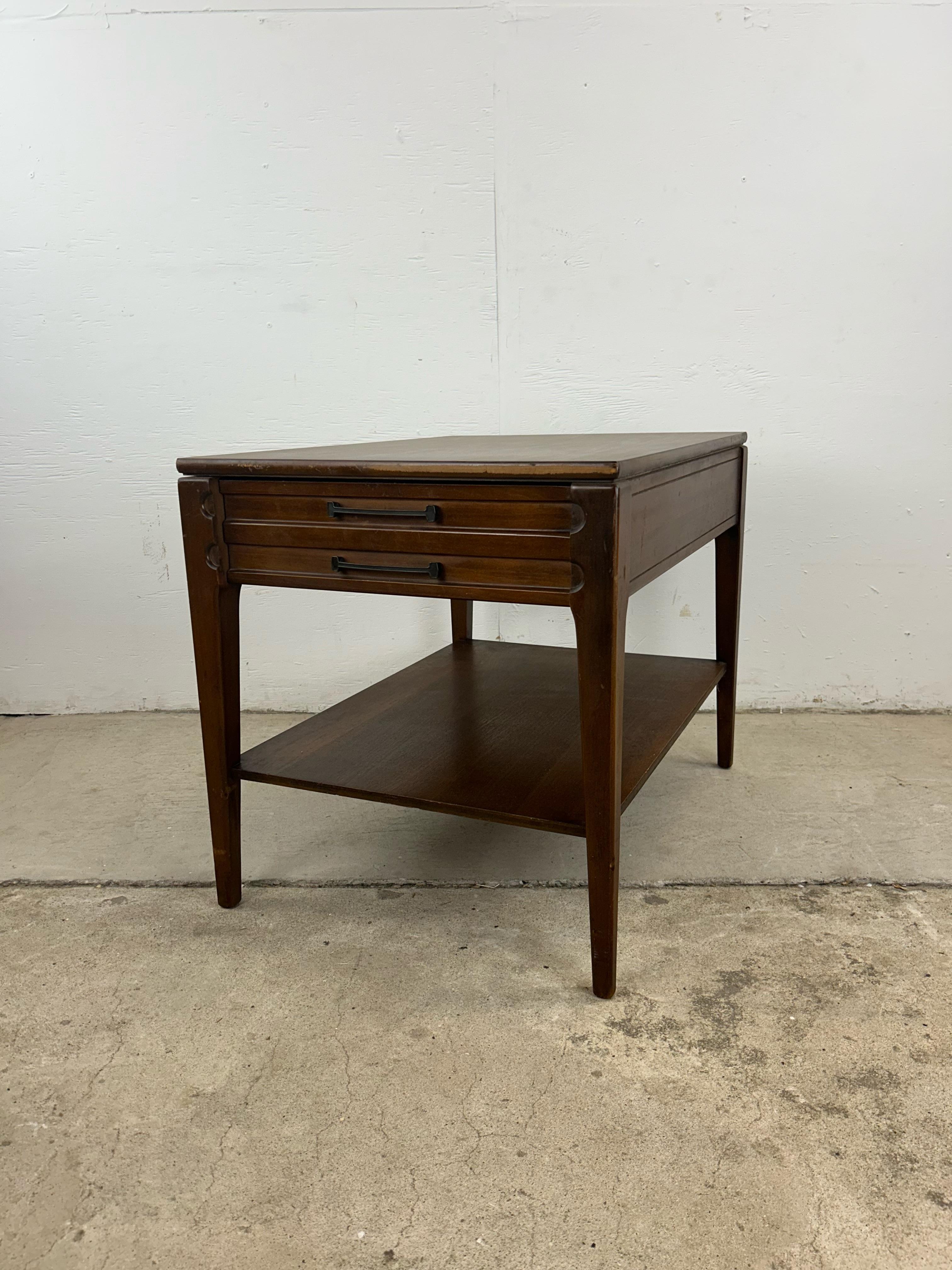 Mid Century Modern End Table with Single Drawer by Mersman For Sale 7