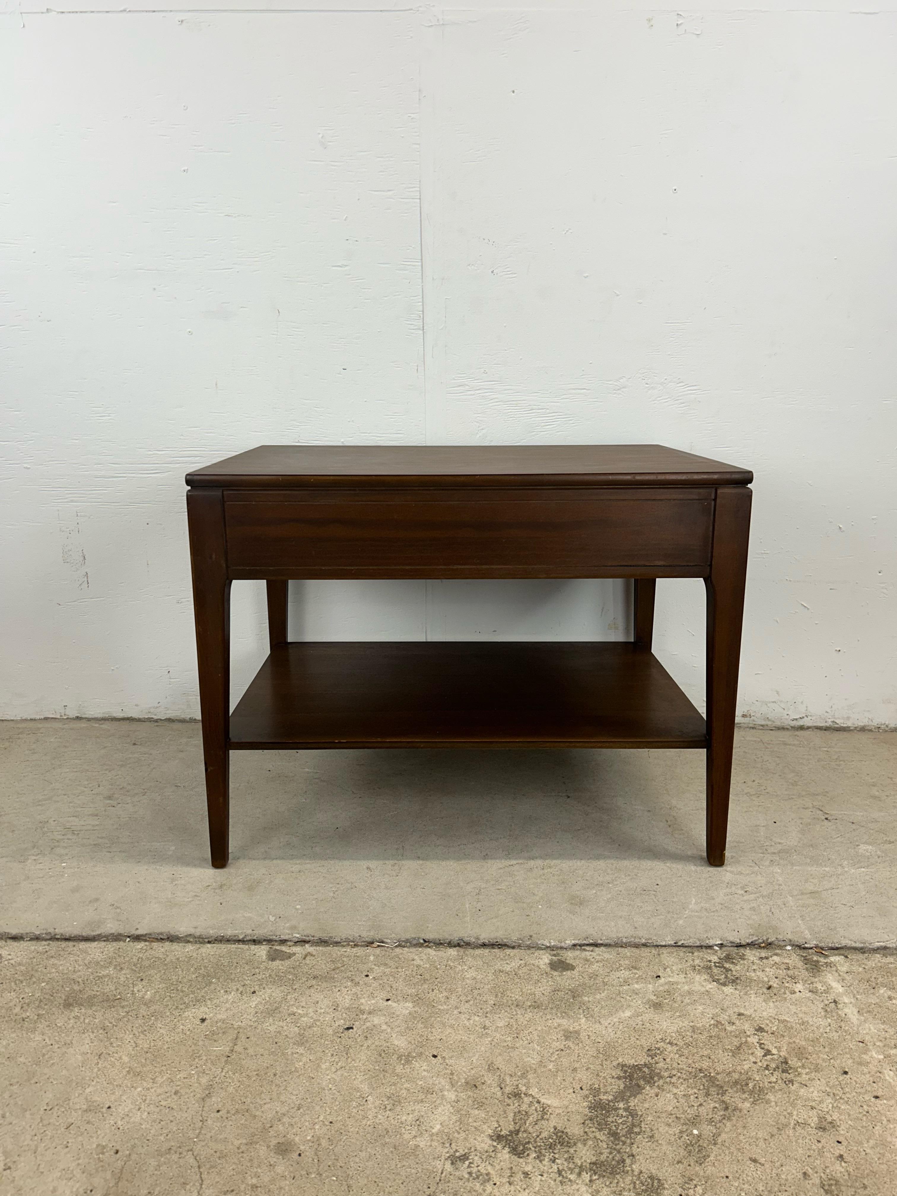 Mid Century Modern End Table with Single Drawer by Mersman For Sale 8