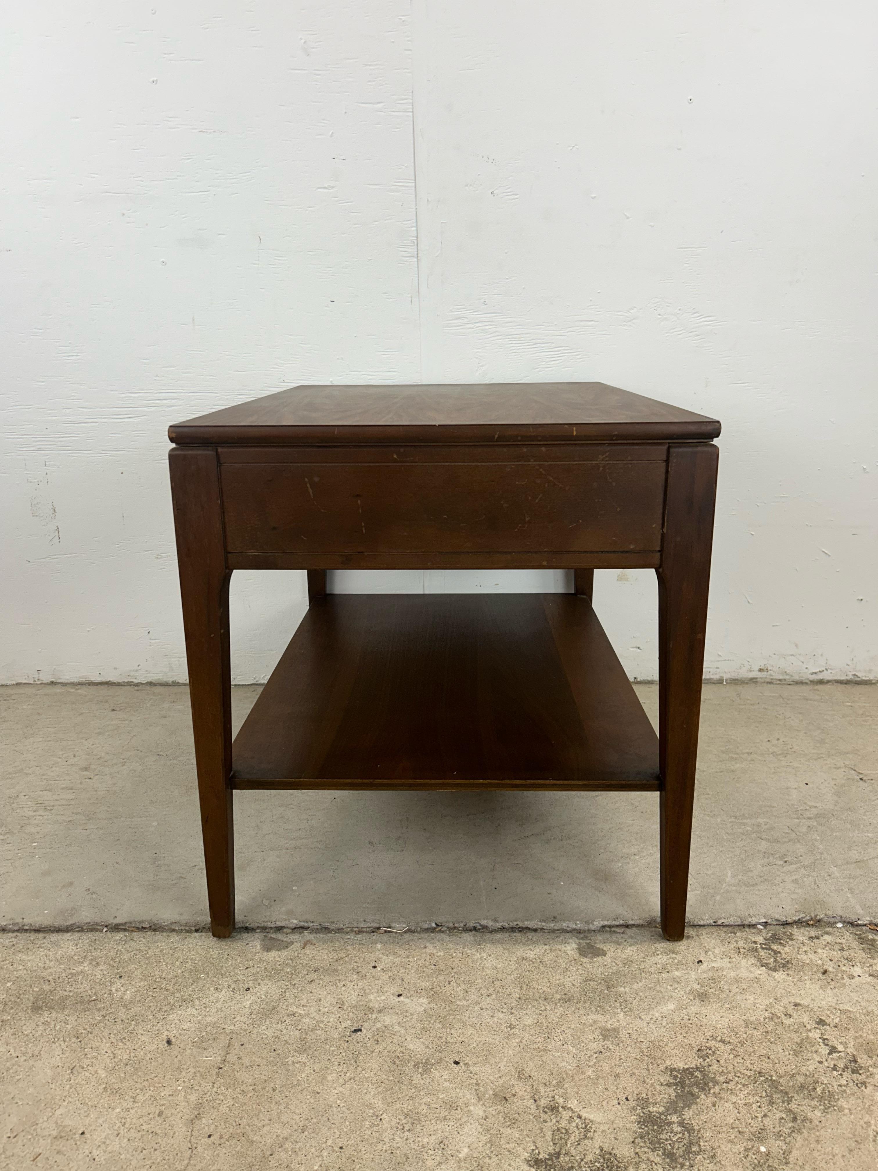 Mid Century Modern End Table with Single Drawer by Mersman For Sale 11