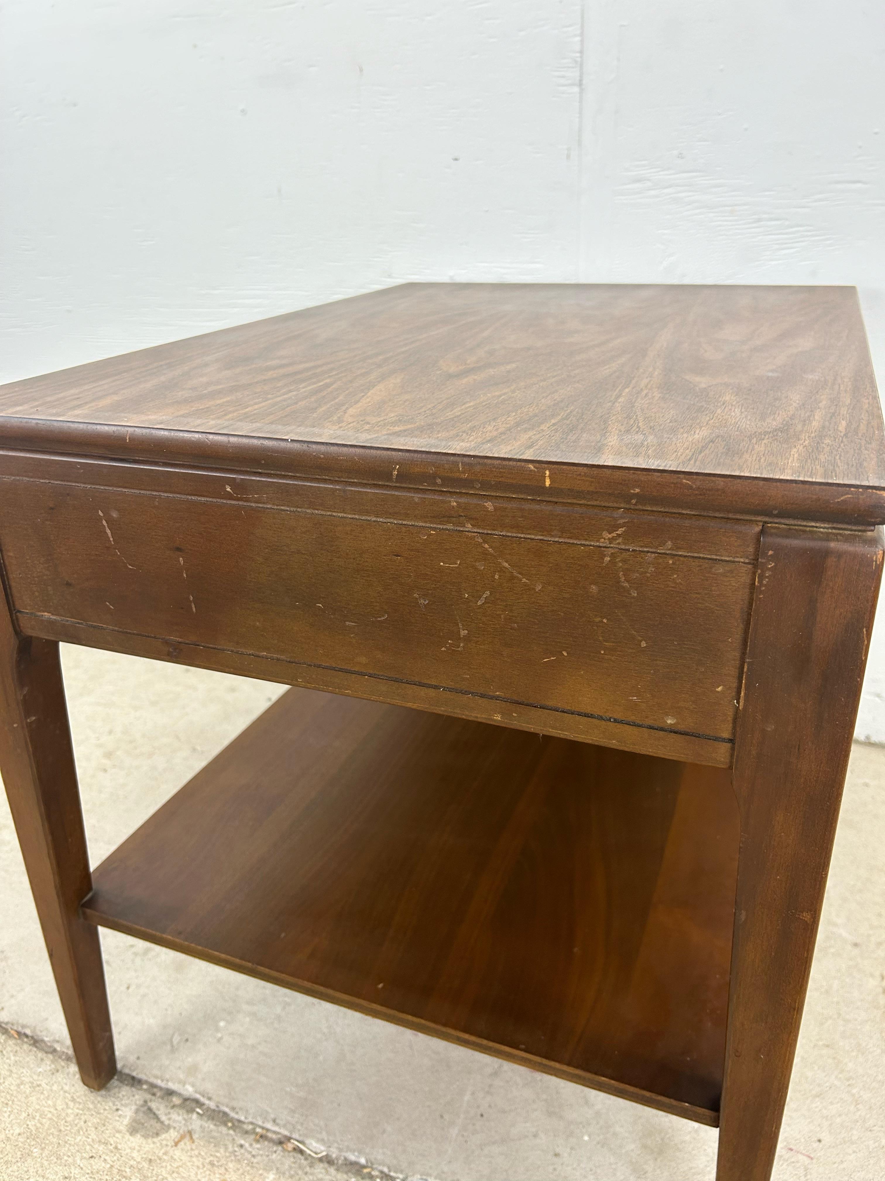 Mid Century Modern End Table with Single Drawer by Mersman For Sale 12