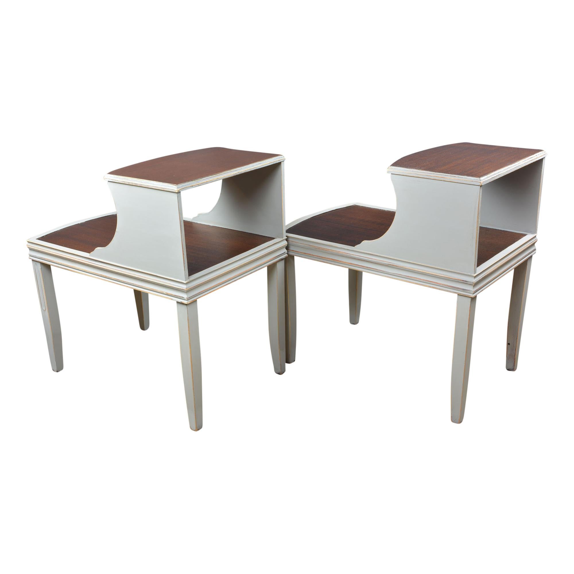 Mid-Century Modern End Tables Gray and Deep Brown, Pair In Good Condition In Pataskala, OH