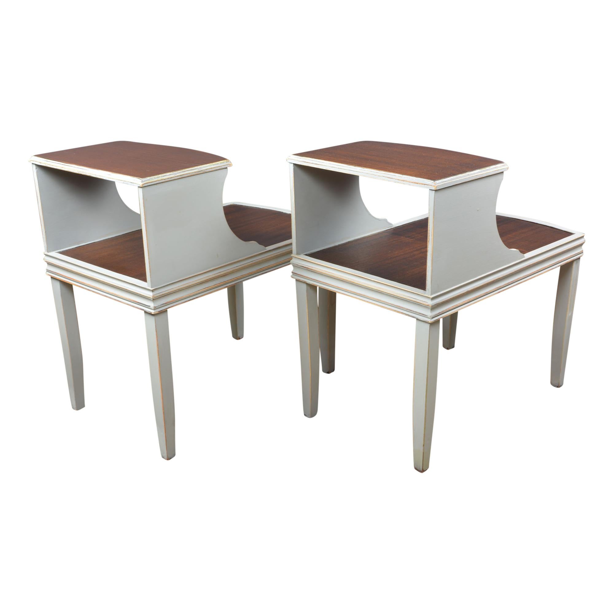 20th Century Mid-Century Modern End Tables Gray and Deep Brown, Pair