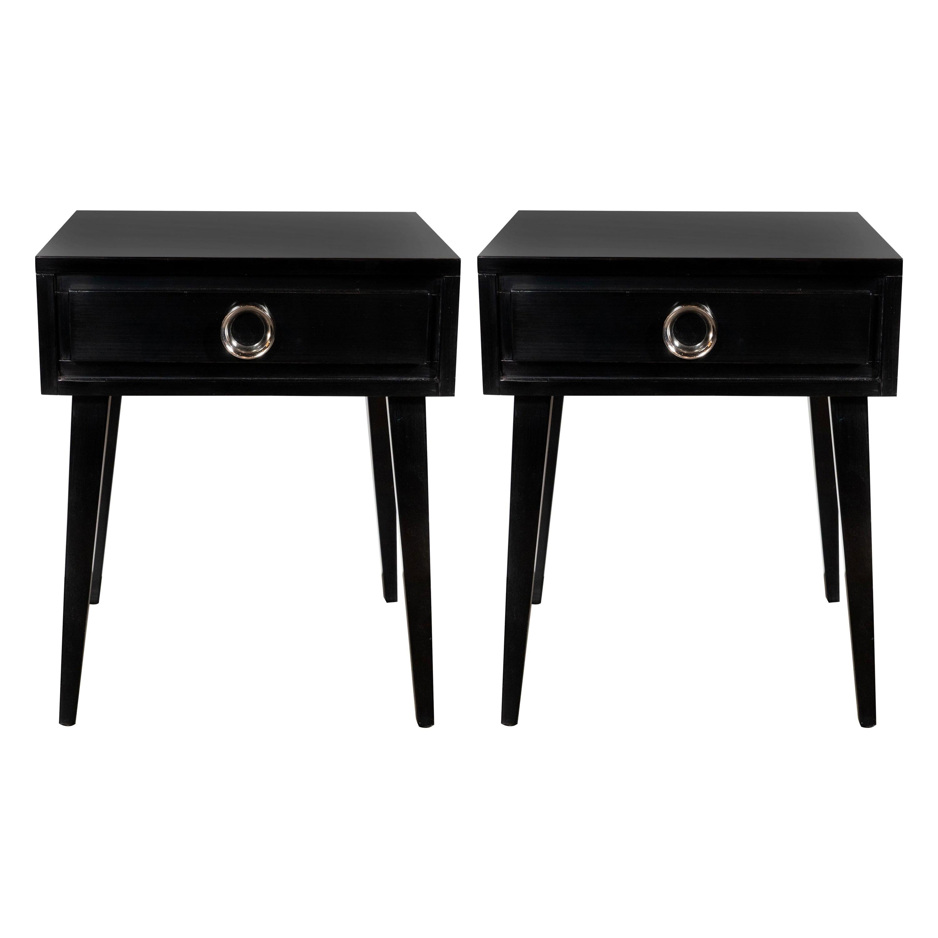 Mid-Century Modern End Tables/ Nightstands with Circular Nickeled Pulls
