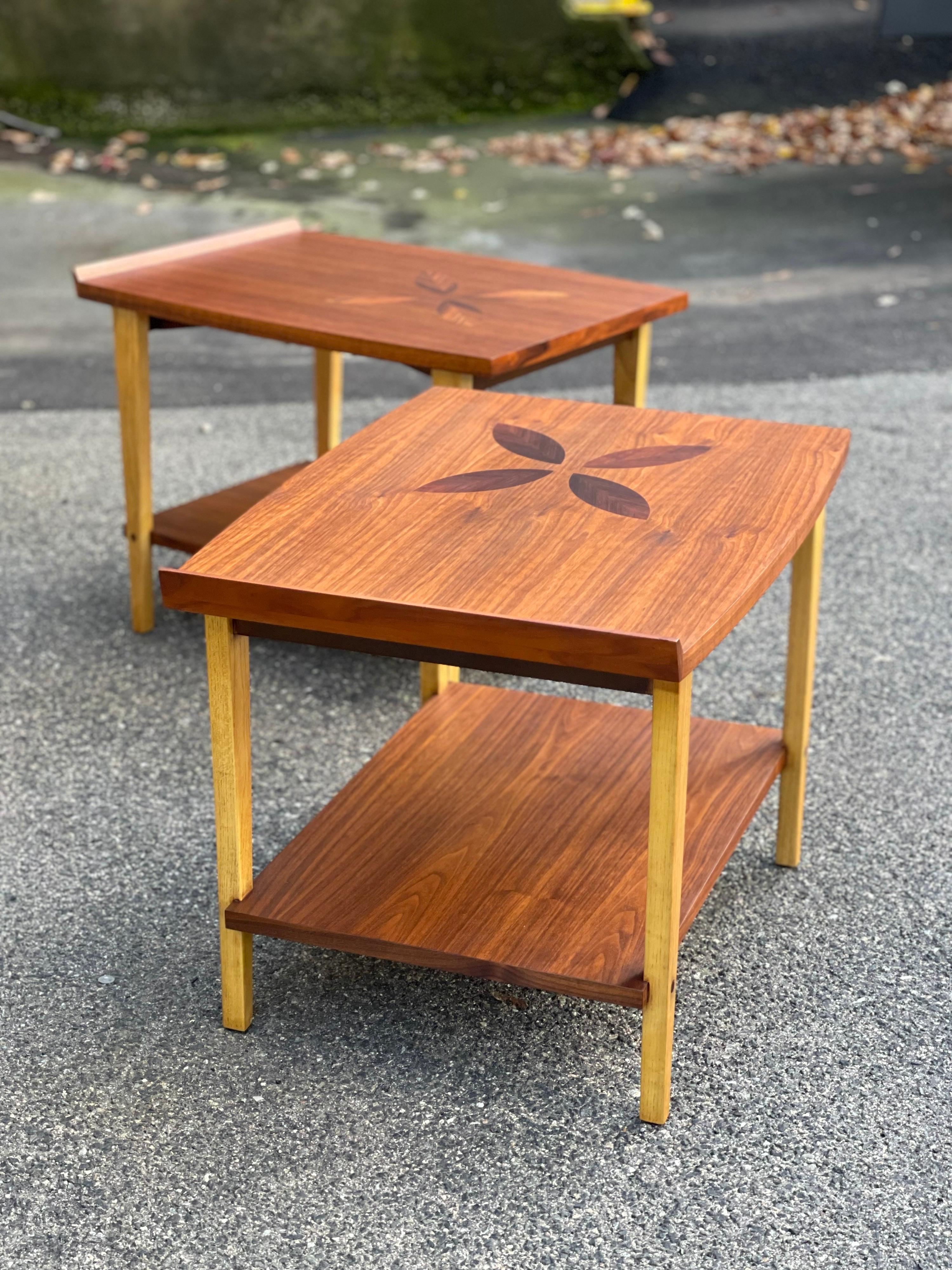 American Mid-Century Modern End Tables with Rosewood Inlay by Lane Furniture   For Sale
