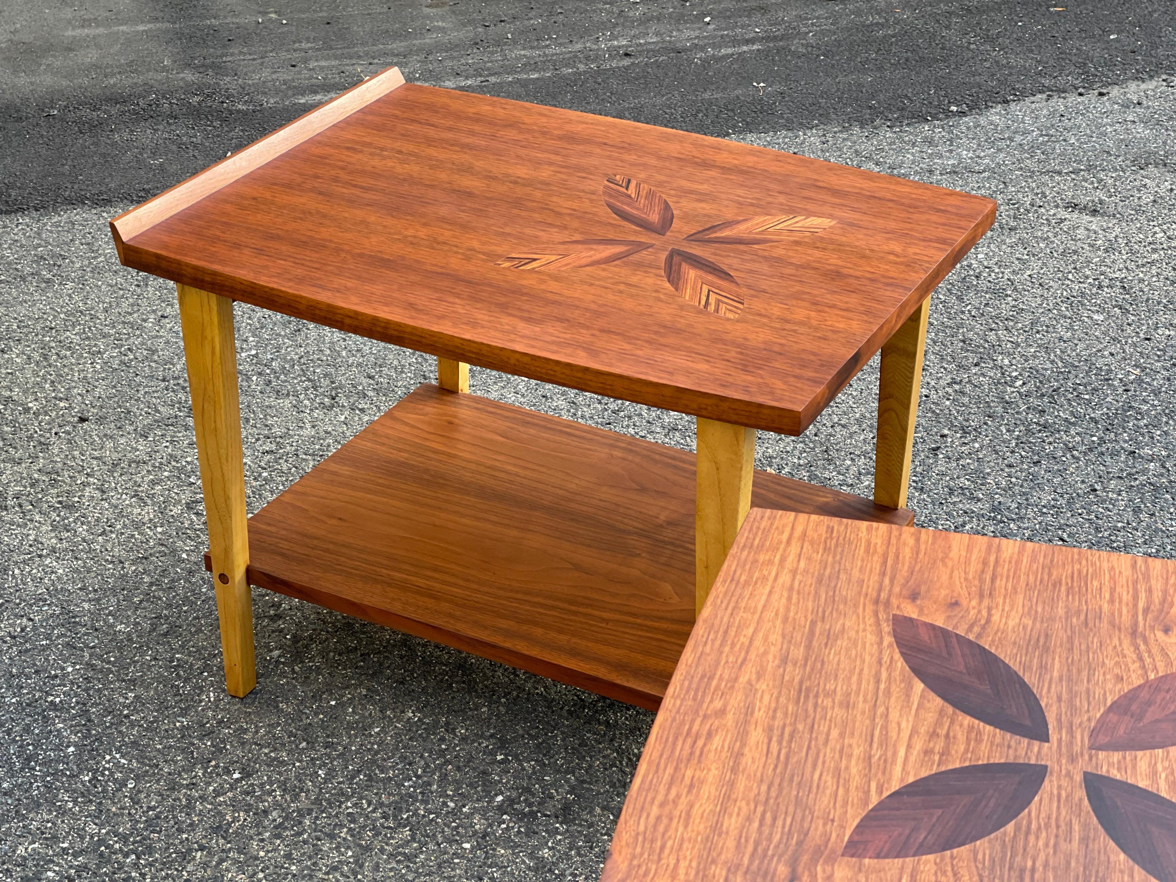 Ash Mid-Century Modern End Tables with Rosewood Inlay by Lane Furniture   For Sale