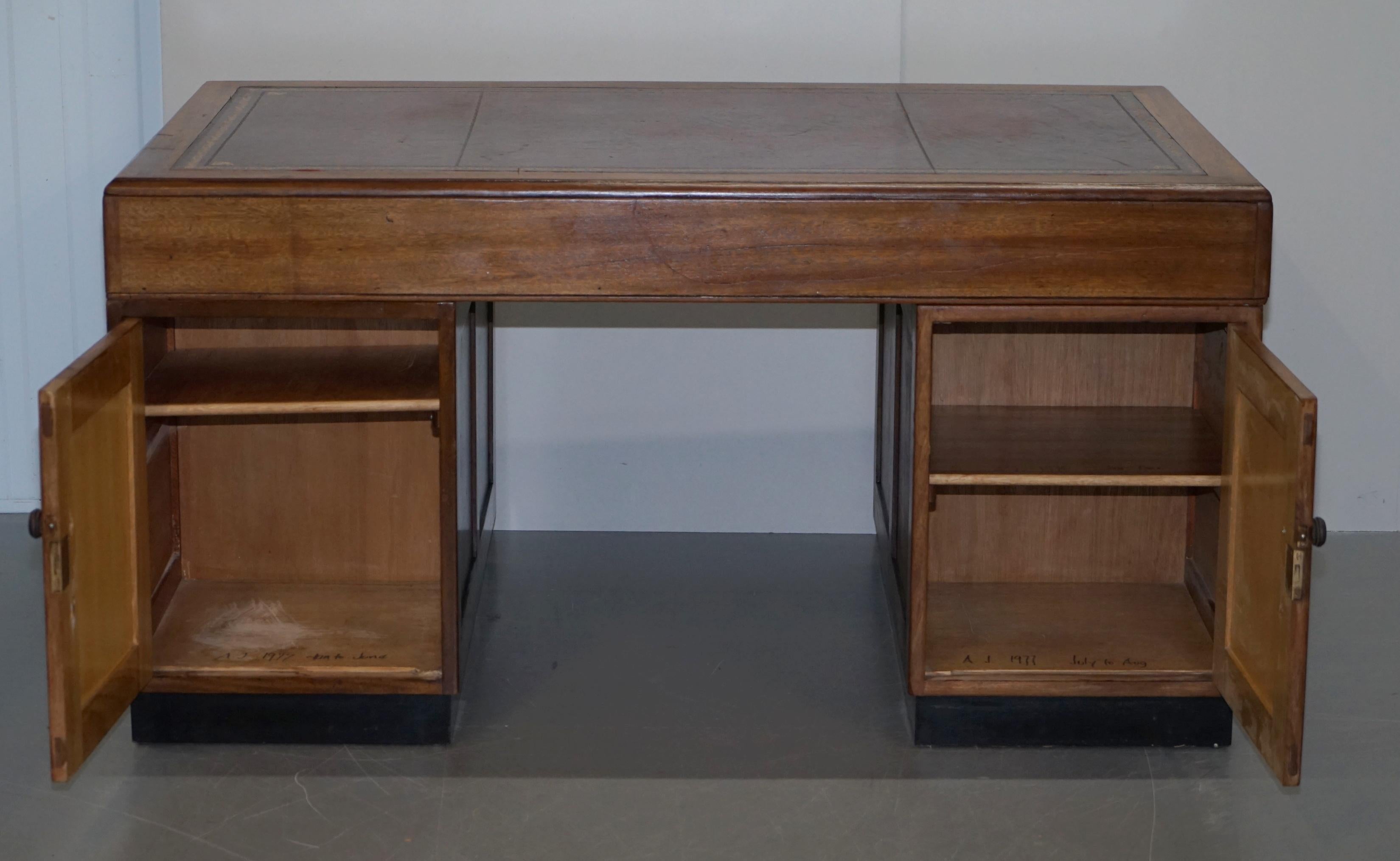 Mid-Century Modern English Oak Double Sided Partner Writing Desk Oxblood Leather 6