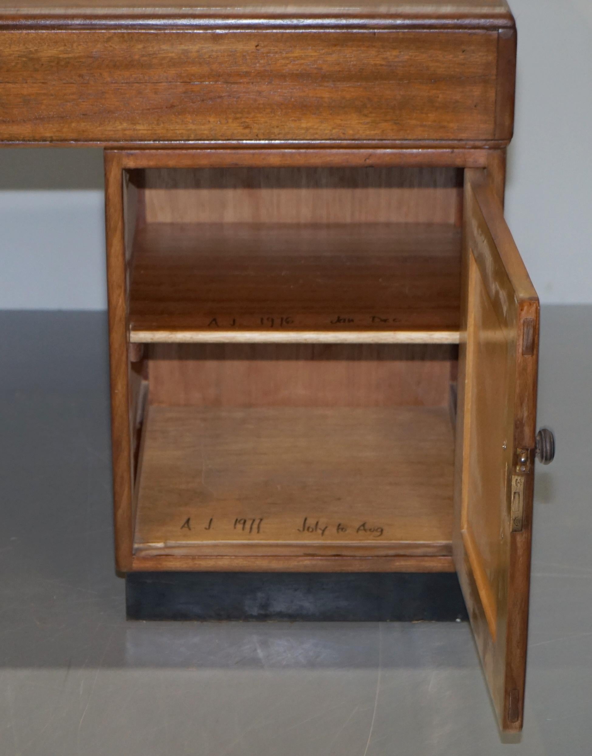 Mid-Century Modern English Oak Double Sided Partner Writing Desk Oxblood Leather 7