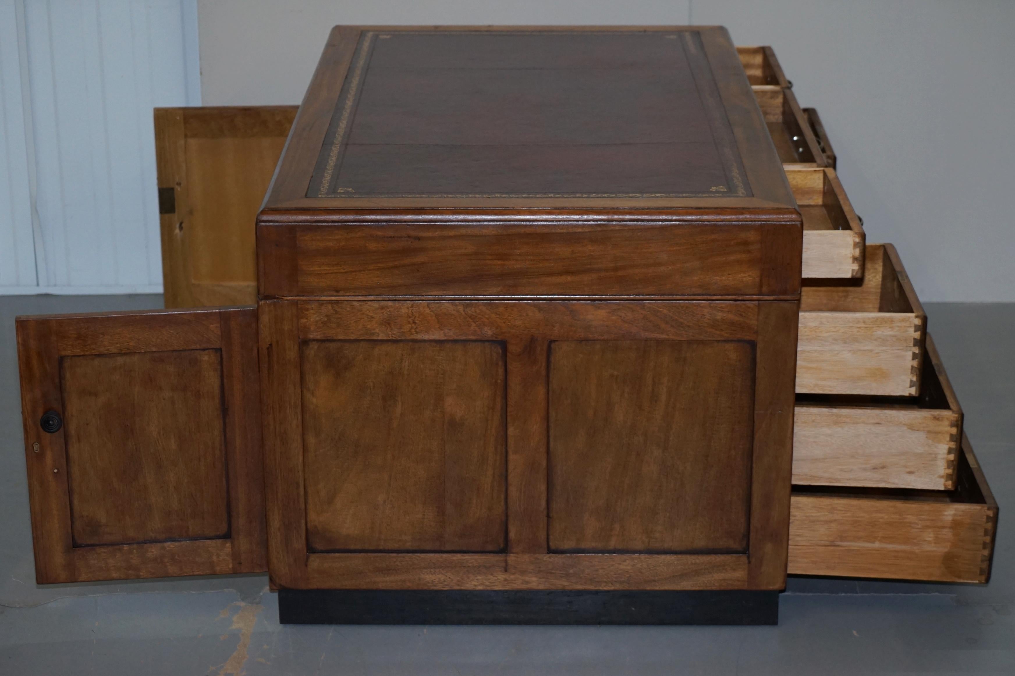 Mid-Century Modern English Oak Double Sided Partner Writing Desk Oxblood Leather 9