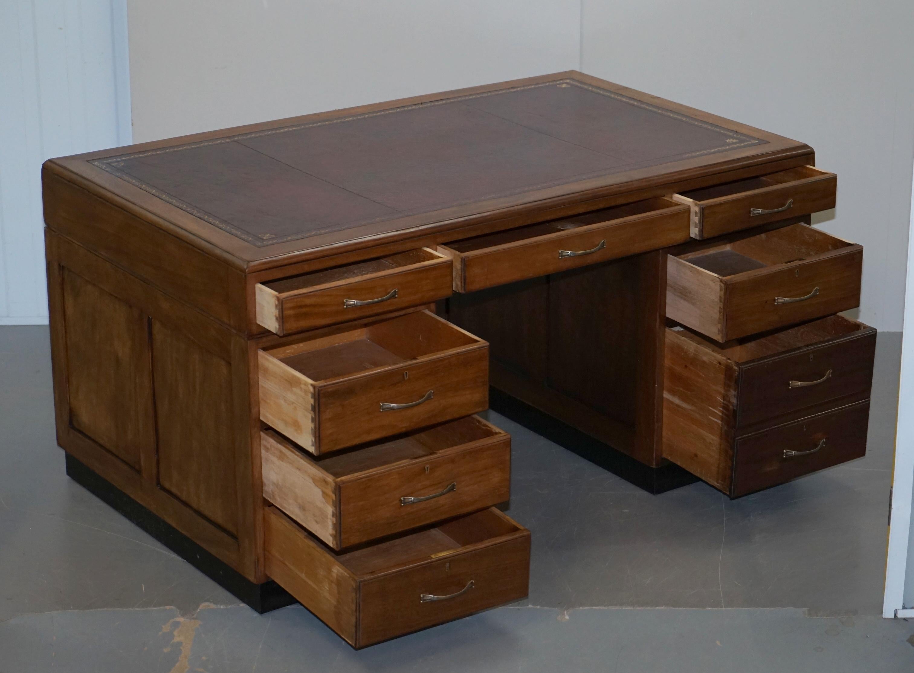 Mid-Century Modern English Oak Double Sided Partner Writing Desk Oxblood Leather 10