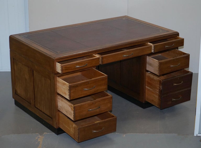 MidCentury Modern English Oak Double Sided Partner Writing Desk