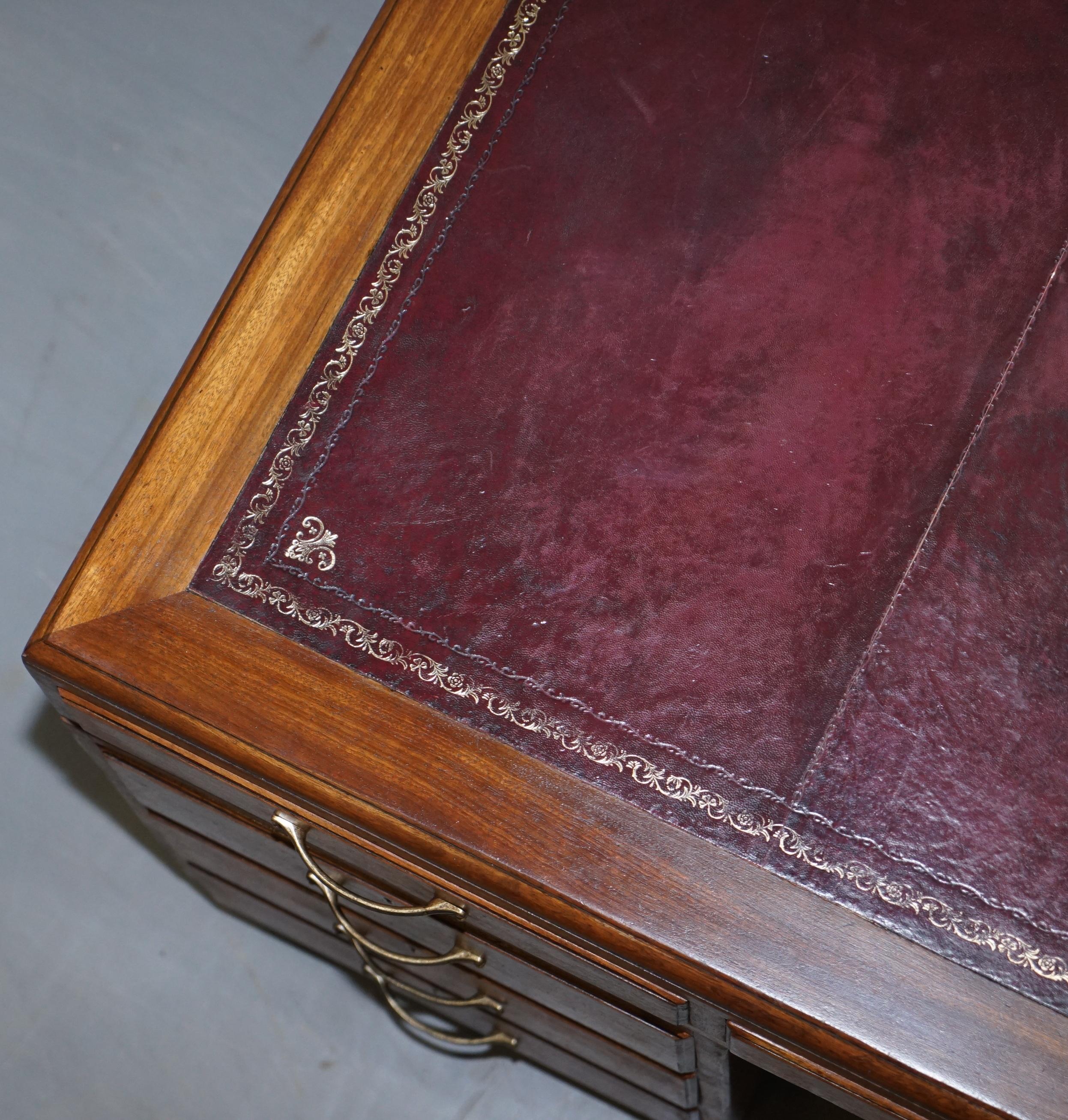 20th Century Mid-Century Modern English Oak Double Sided Partner Writing Desk Oxblood Leather