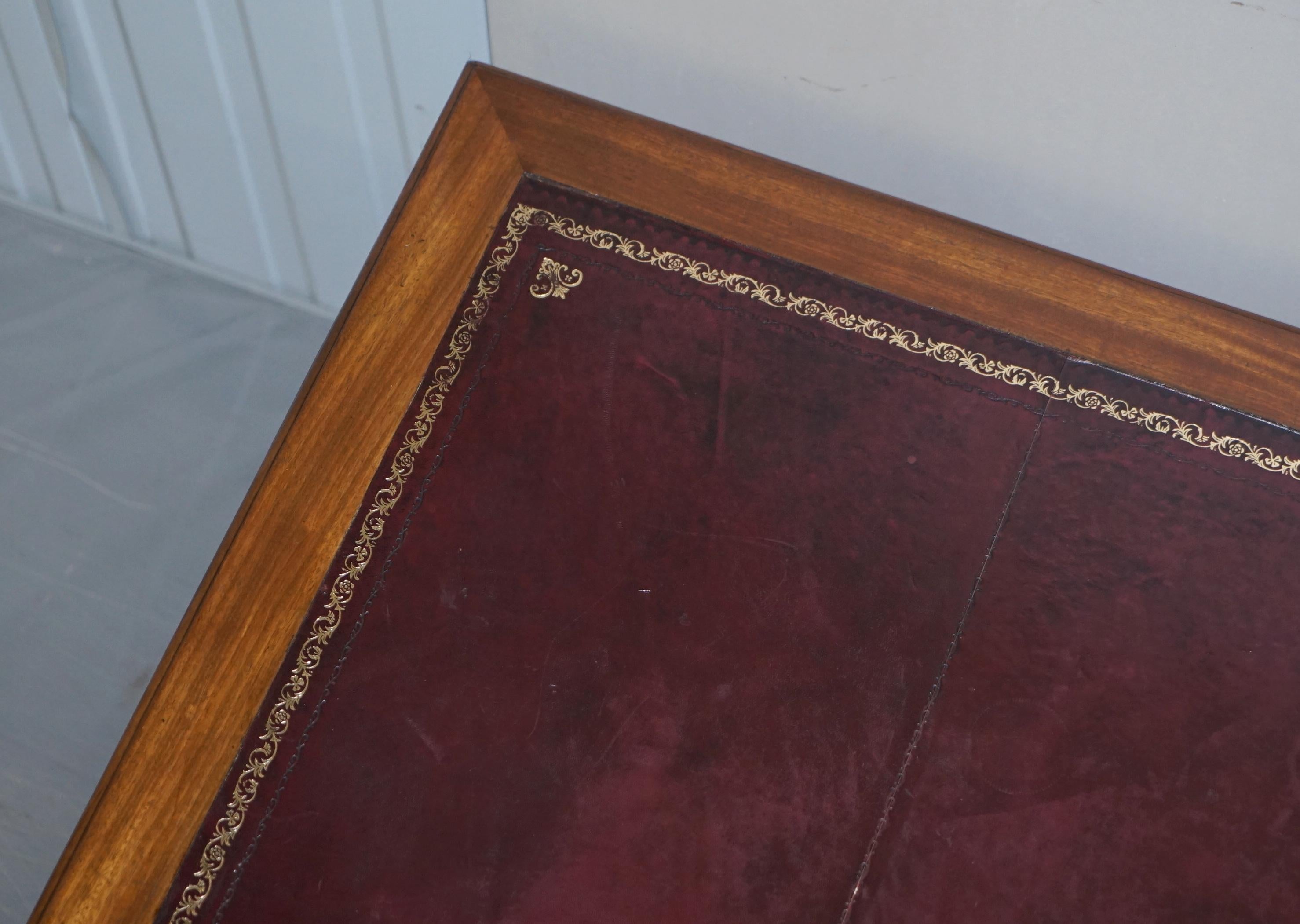 Mid-Century Modern English Oak Double Sided Partner Writing Desk Oxblood Leather 2