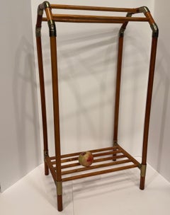 Mid-Century Modern English Wood Brass Towel Rack Holder
