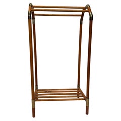 Porte-serviettes anglais de style « Mid-Century Modern » en bois et laiton