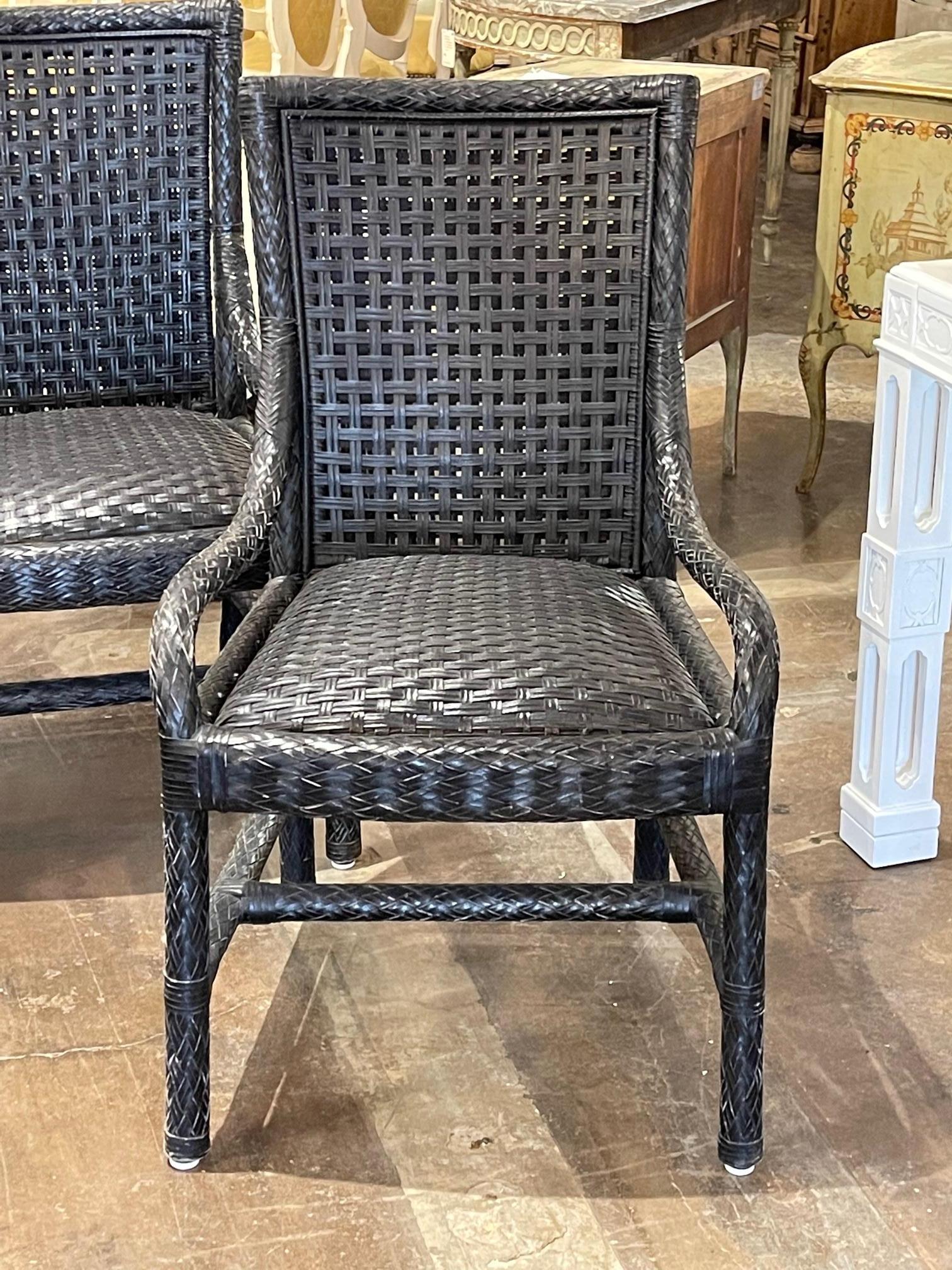 Mid-Century Modern English Woven Black Leather Armchairs In Good Condition In Dallas, TX