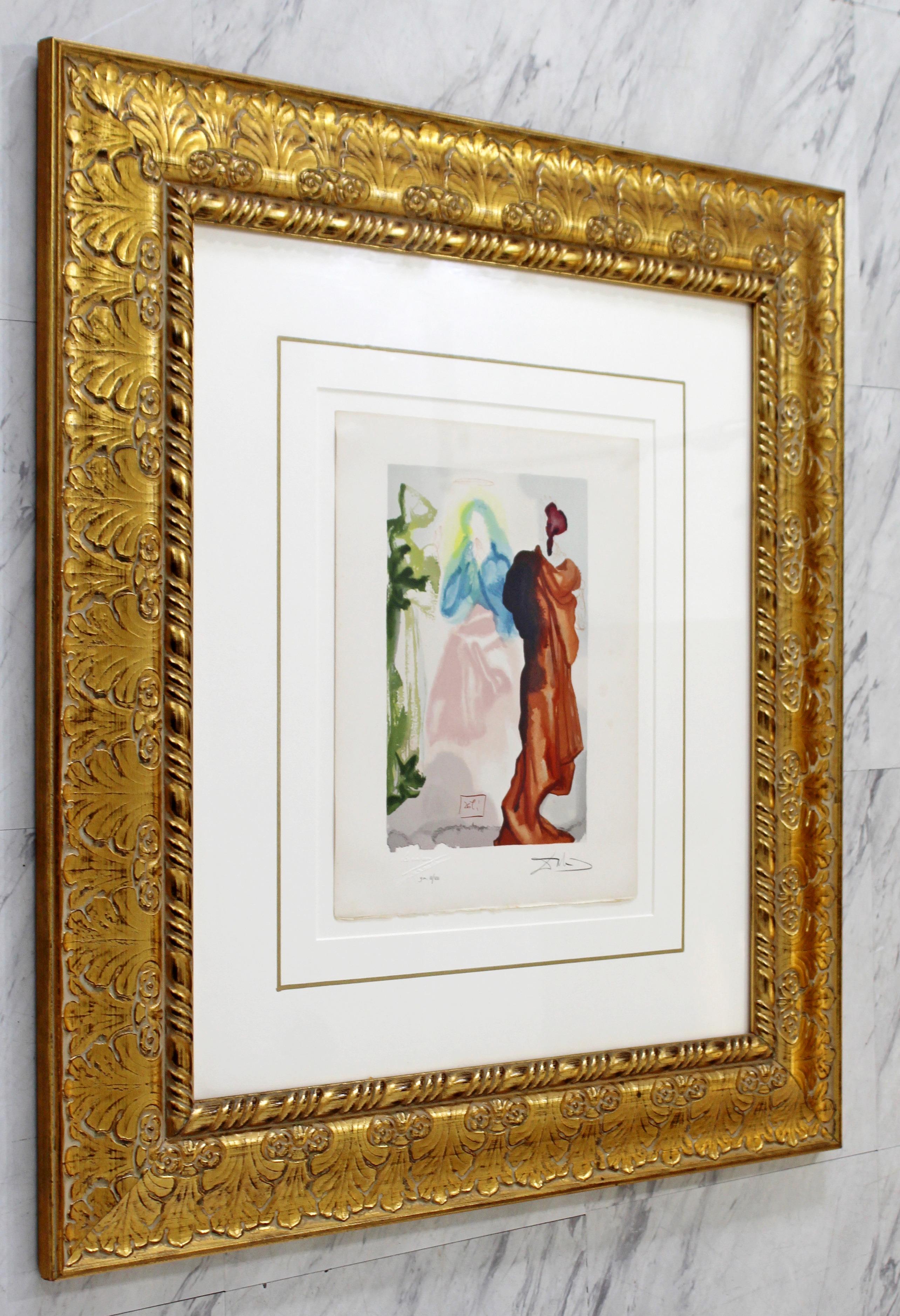 For your consideration is an incredible, framed, wood engraving print; signed, numbered and stamped by Salvador Dali, 3/8, circa 1974. In excellent condition. The dimensions of the frame are 27