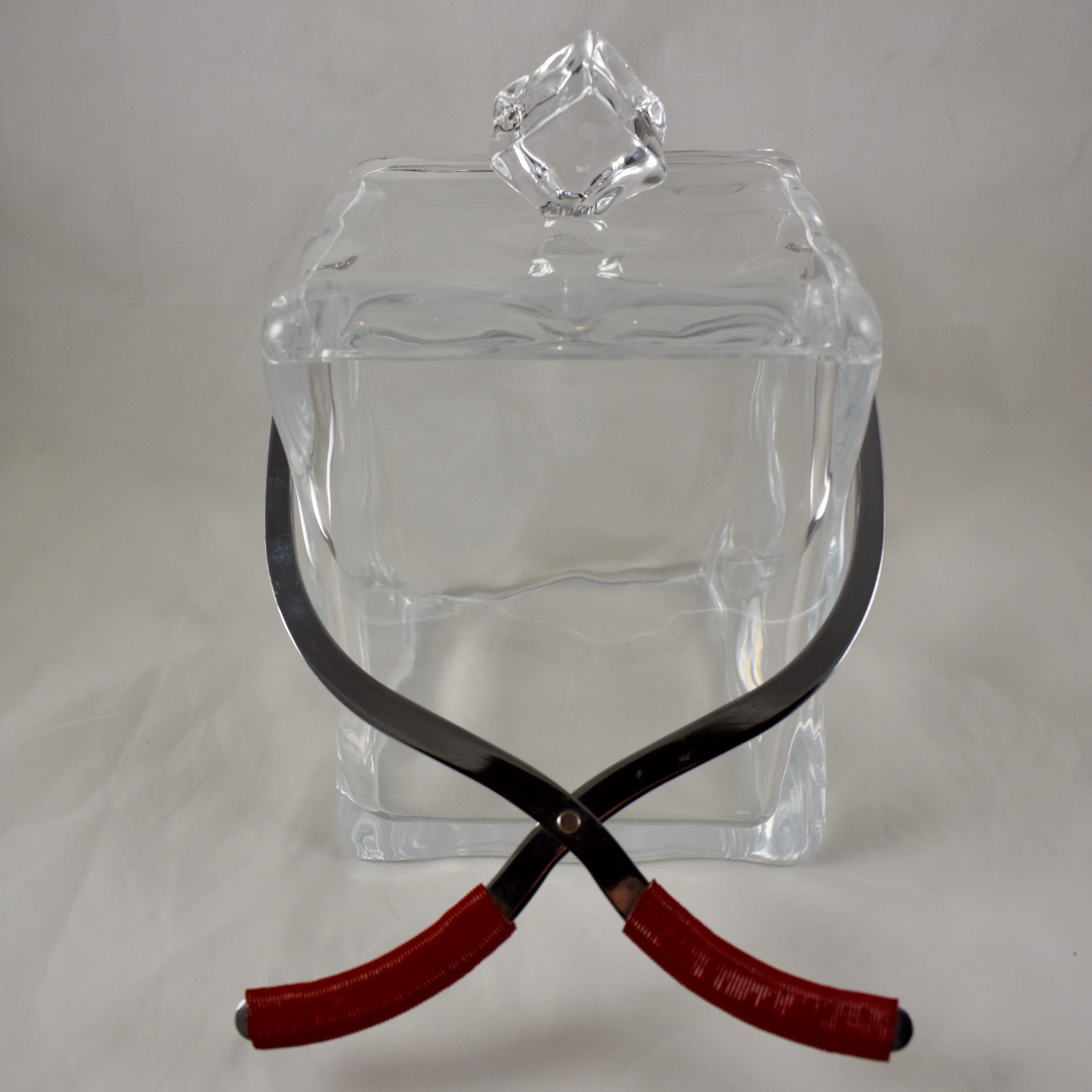 Metalwork Mid-Century Modern Era 1960s Lucite & Chrome Ice Cube & Tong Handled Ice Bucket