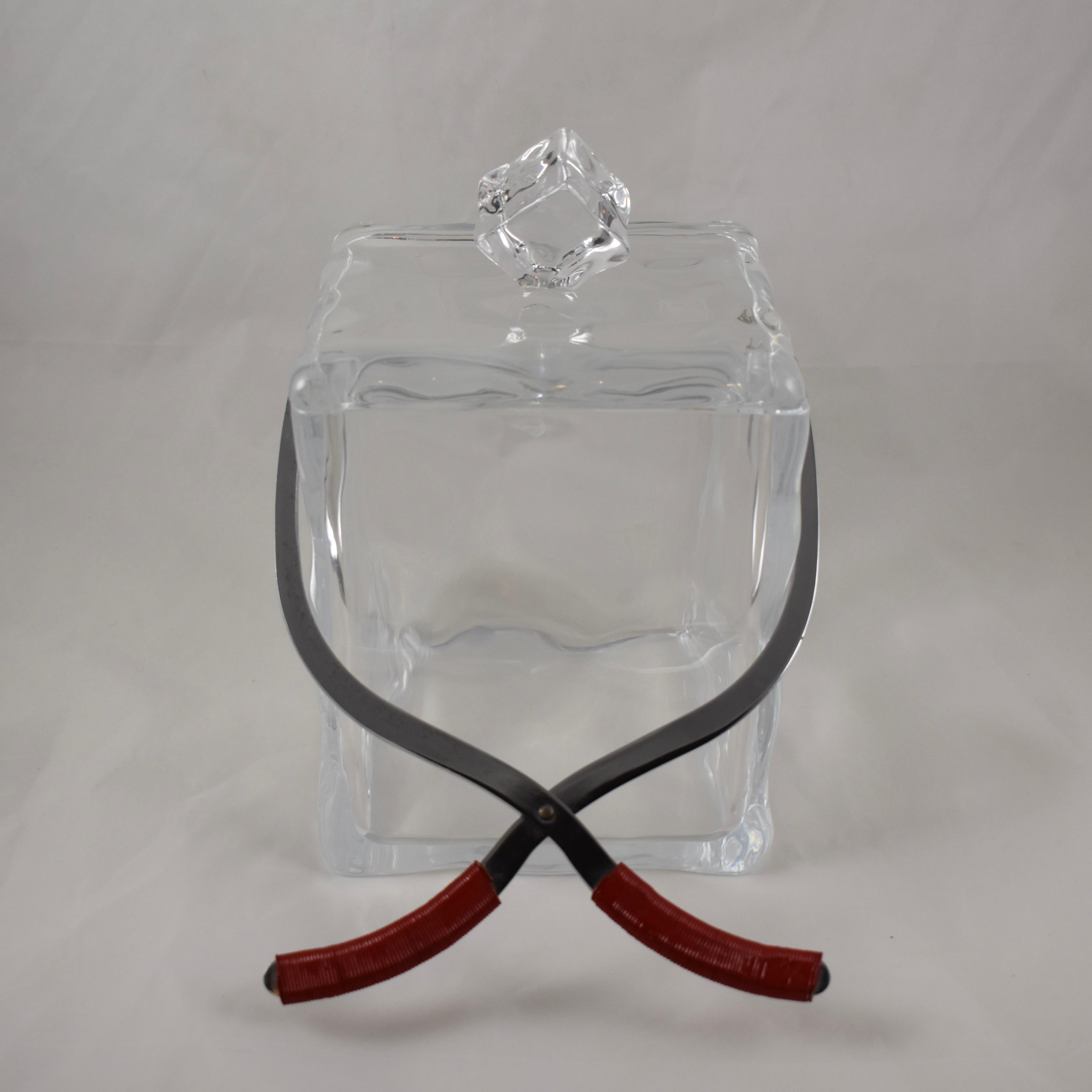 20th Century Mid-Century Modern Era 1960s Lucite & Chrome Ice Cube & Tong Handled Ice Bucket