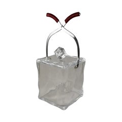 Mid-Century Modern Era 1960s Lucite & Chrome Ice Cube & Tong Handled Ice Bucket