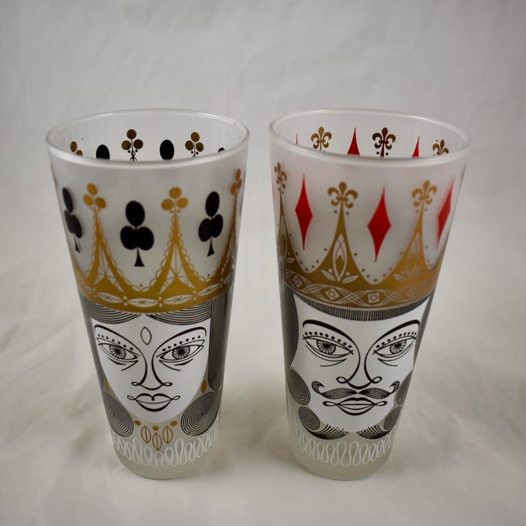 MidCentury Modern Era Barware Card Suit Graphic Frosted Collins