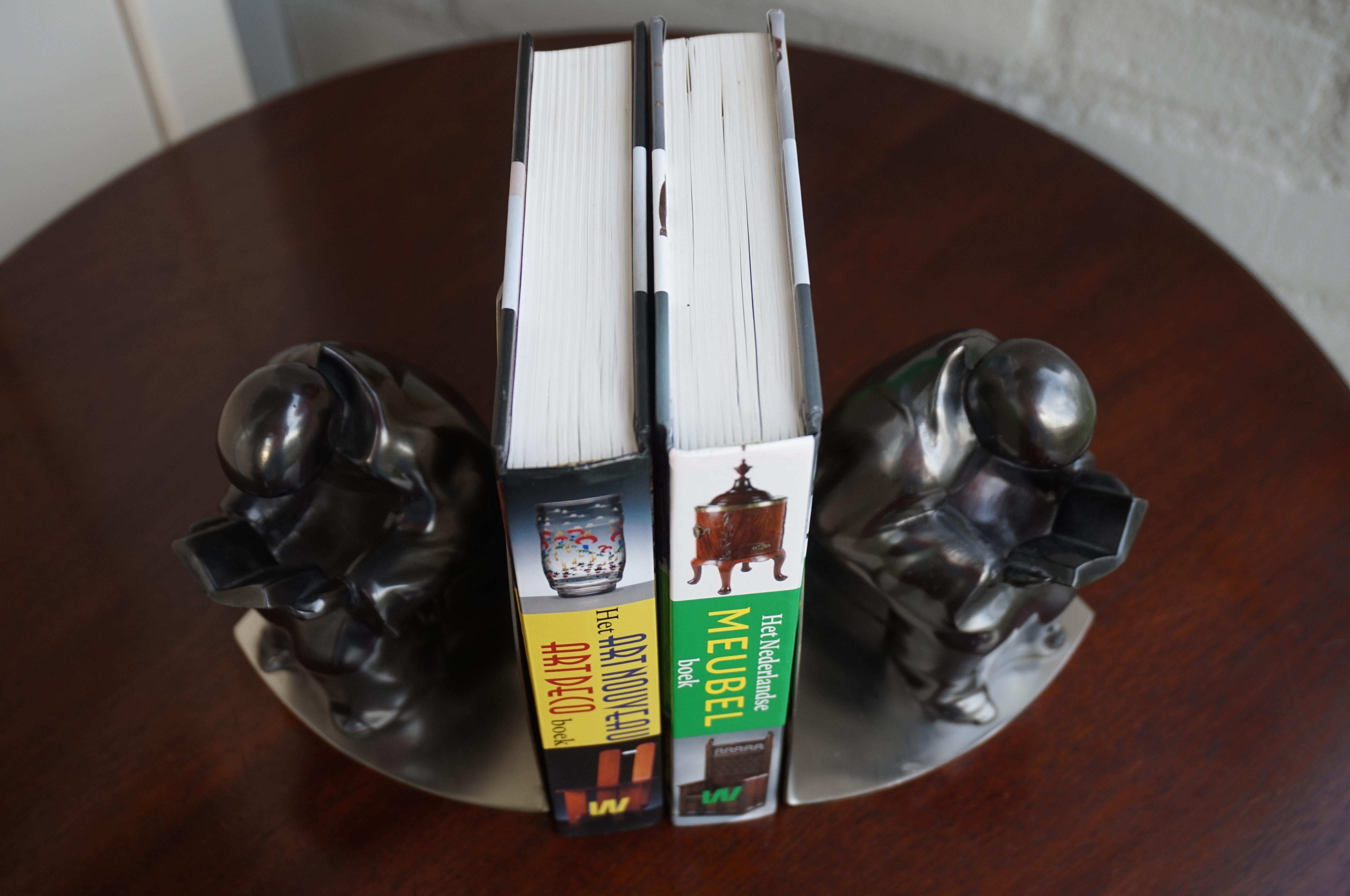 Mid-Century Modern Era Chrome Bookends w. Book Reading Mystical Monk Sculptures For Sale 8