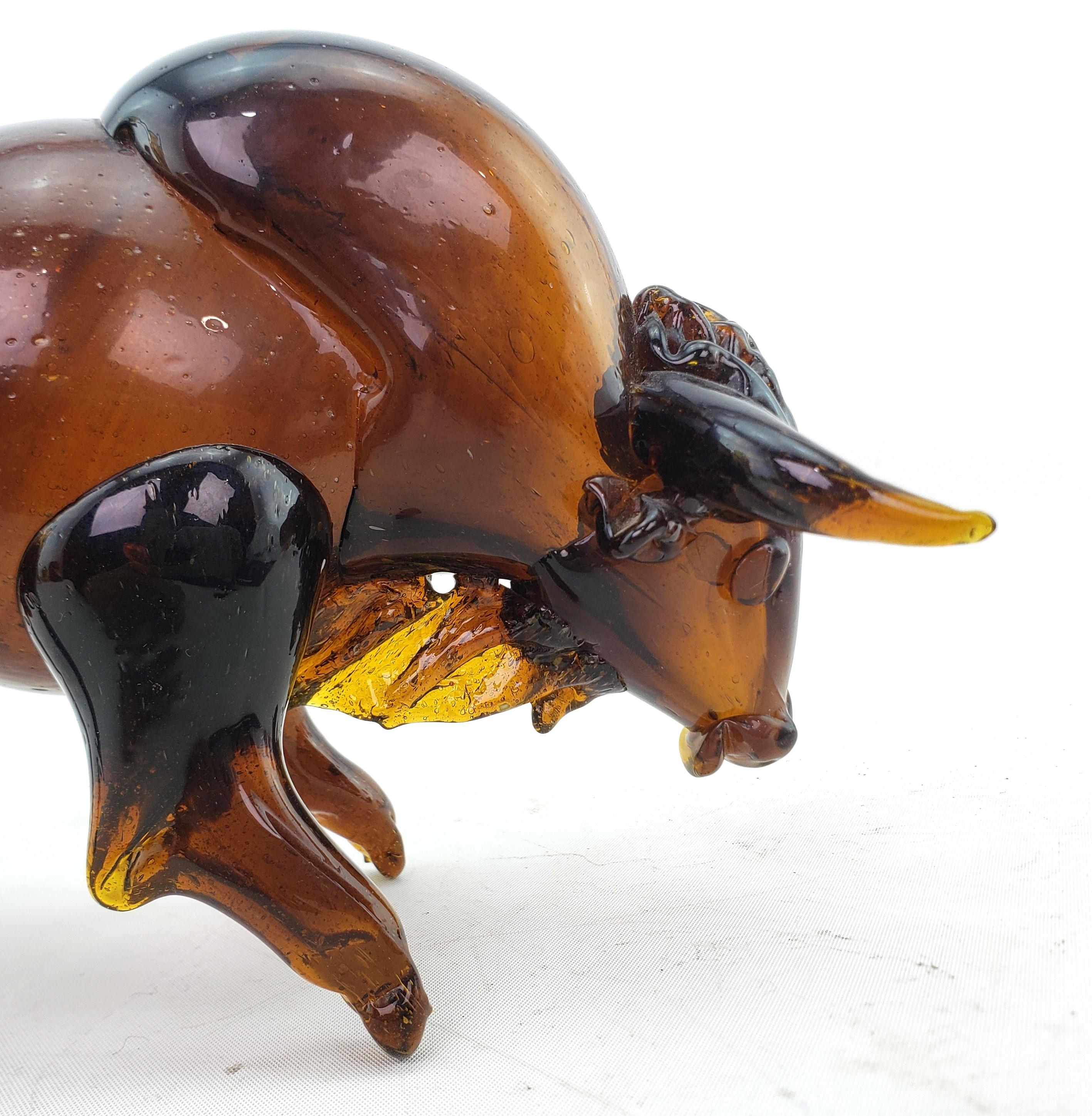Mid-Century Modern Era Dark Amber Art Glass Bull Sculpture For Sale 4