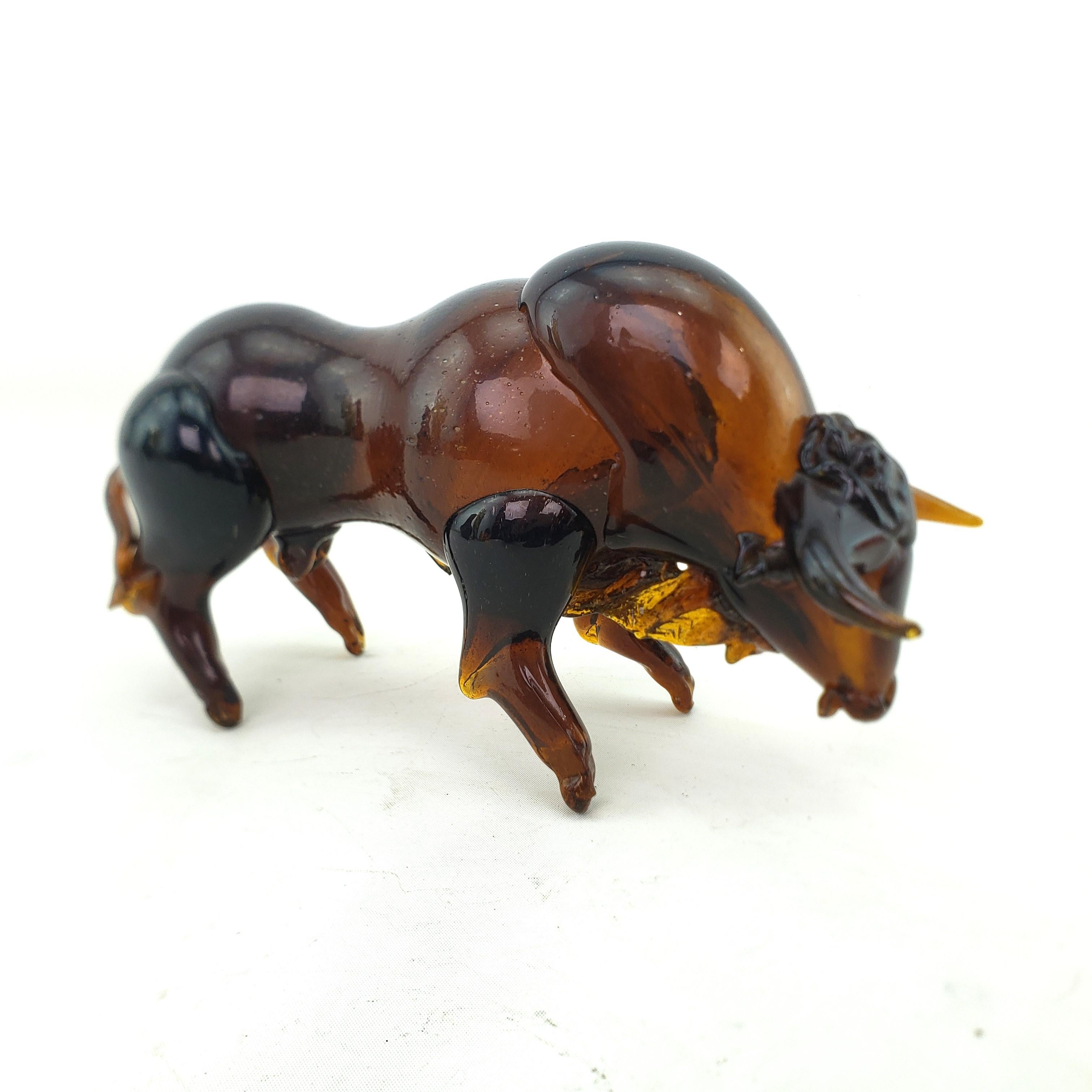 Mid-Century Modern Era Dark Amber Art Glass Bull Sculpture For Sale 6