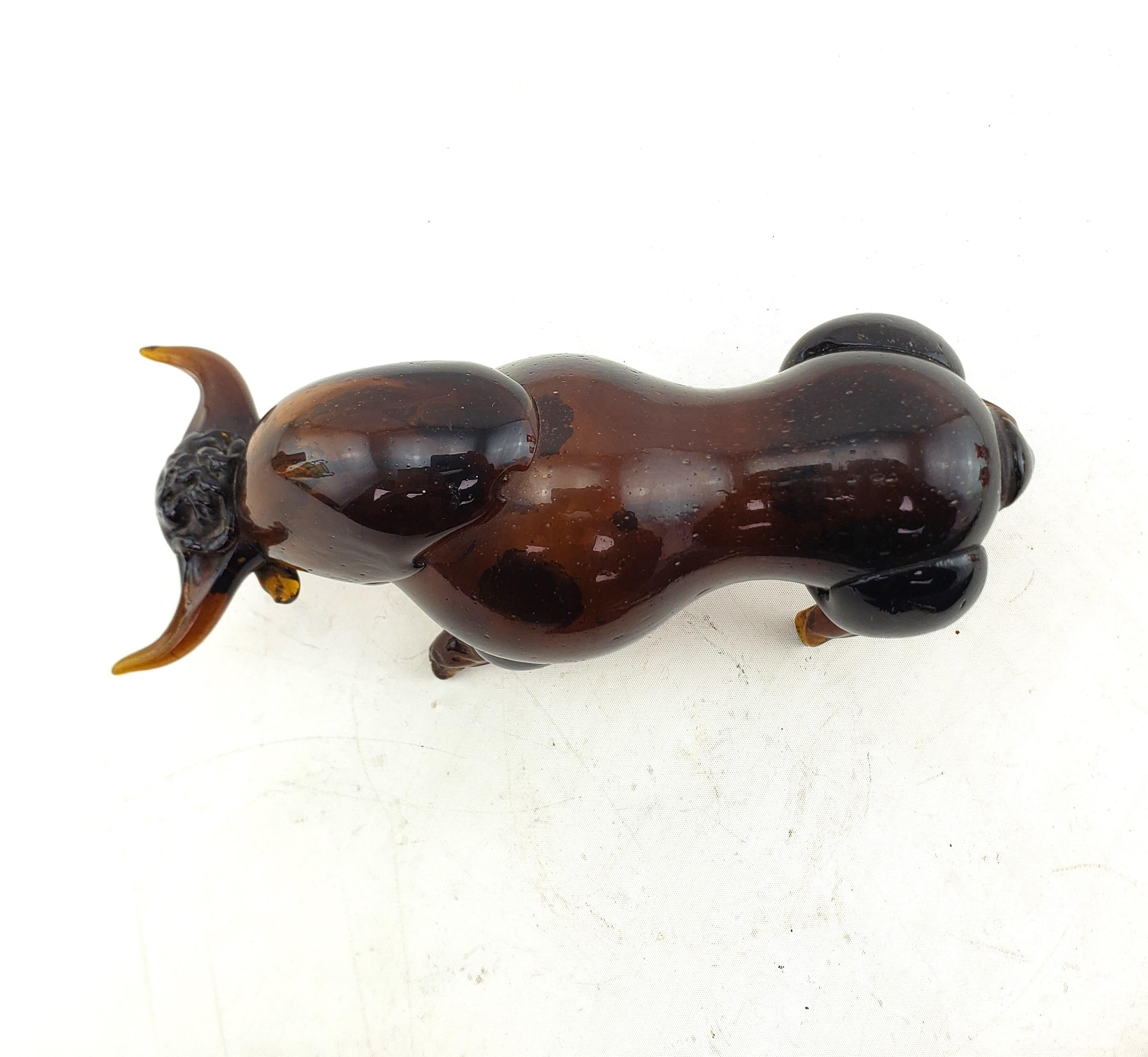 20th Century Mid-Century Modern Era Dark Amber Art Glass Bull Sculpture For Sale