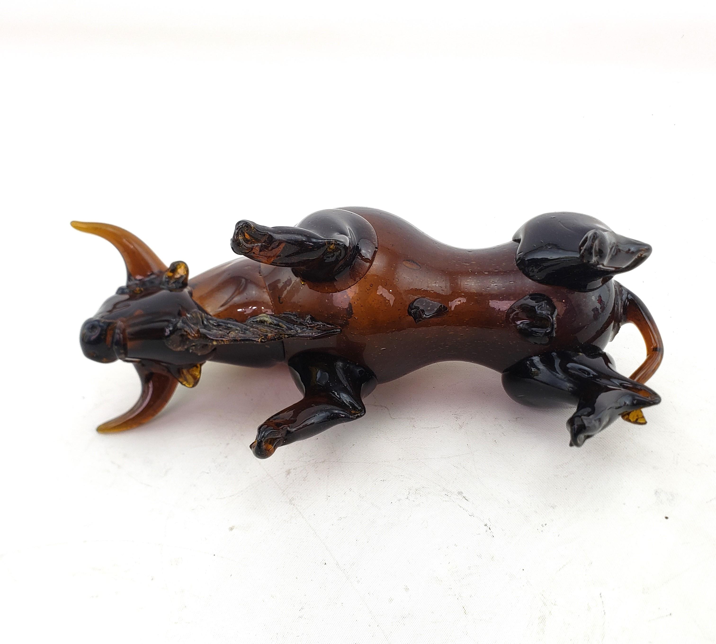 Mid-Century Modern Era Dark Amber Art Glass Bull Sculpture For Sale 1