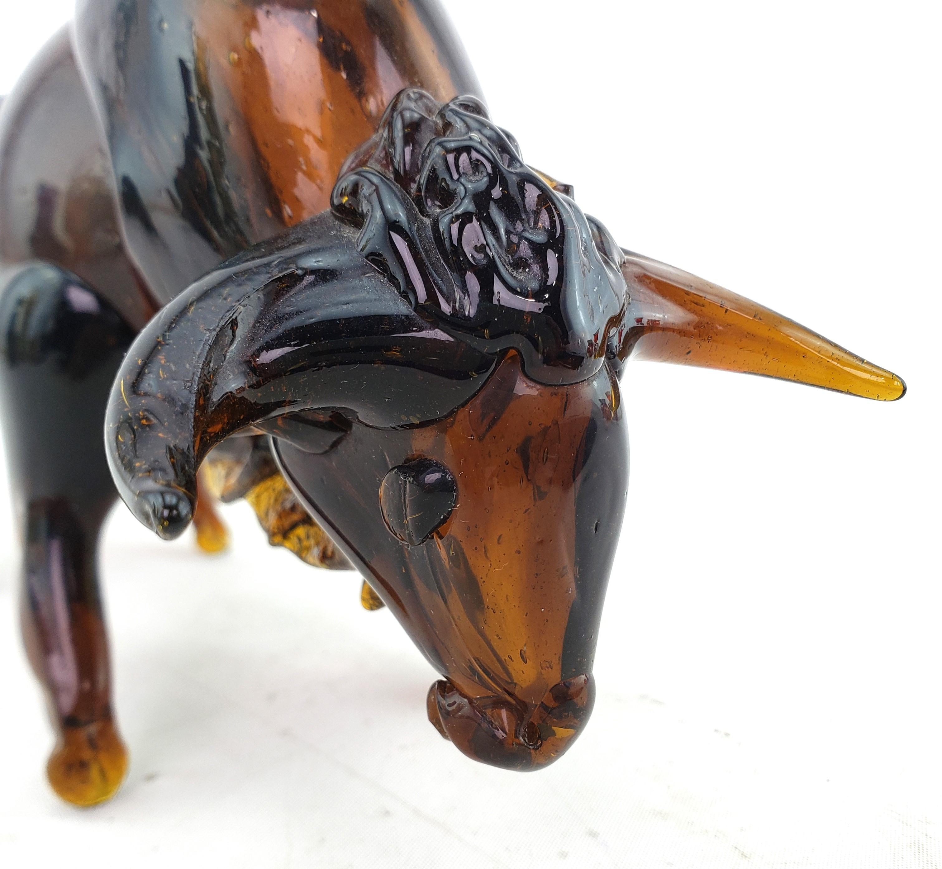 Mid-Century Modern Era Dark Amber Art Glass Bull Sculpture For Sale 2