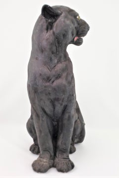 Mid-Century Modern Era Large Cast Plaster Seated Black Panther Sculpture
