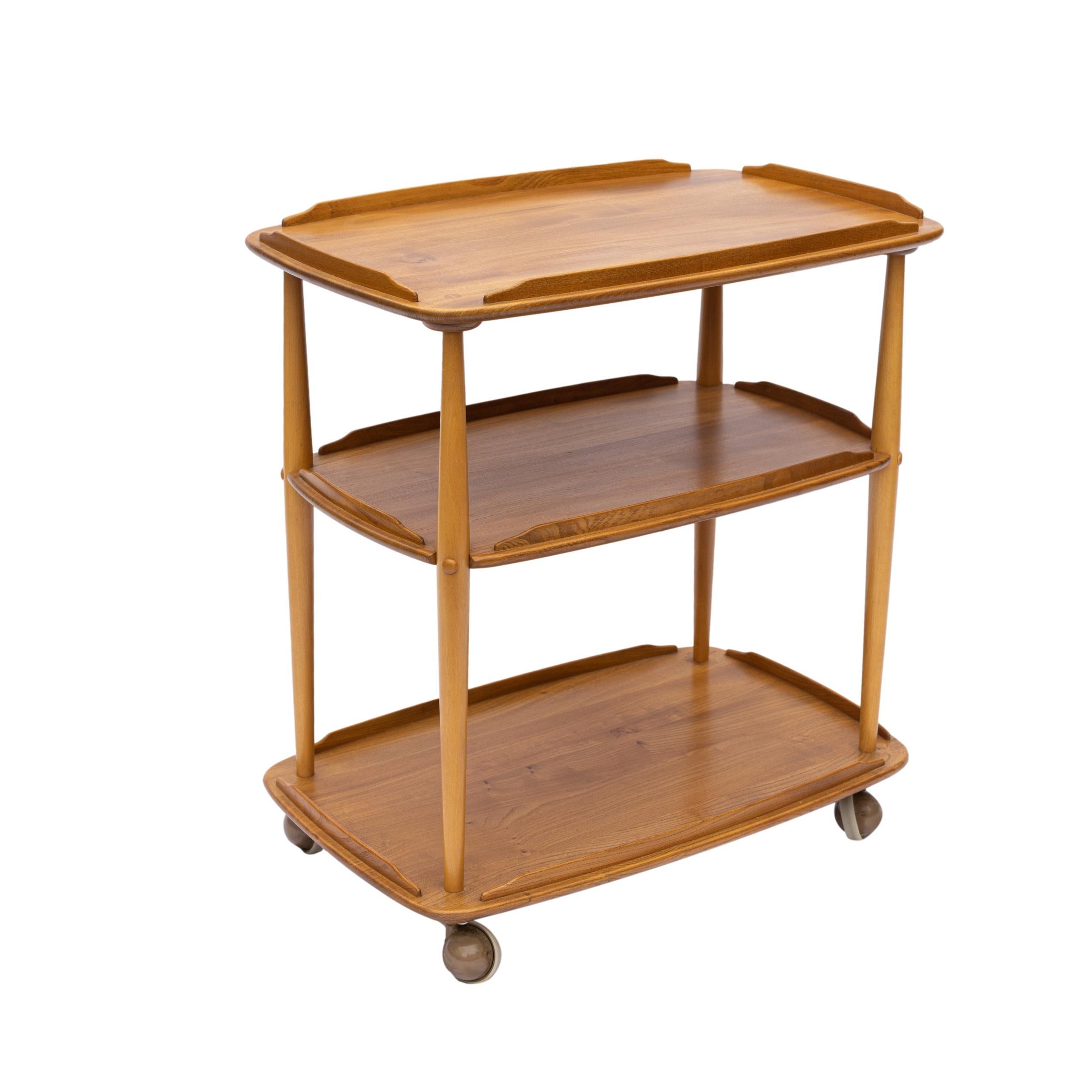 English Mid-Century Modern Ercol Elm and Beech Bar Cart Designed by Lucian Ercolani For Sale