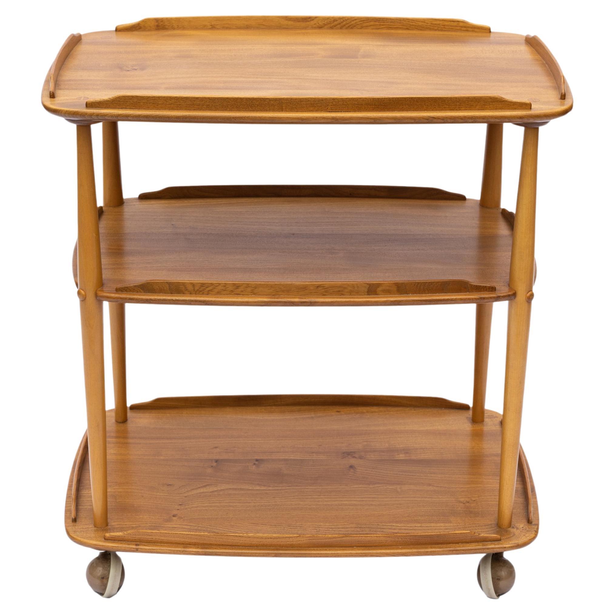 Mid-Century Modern Ercol Elm and Beech Bar Cart Designed by Lucian Ercolani For Sale