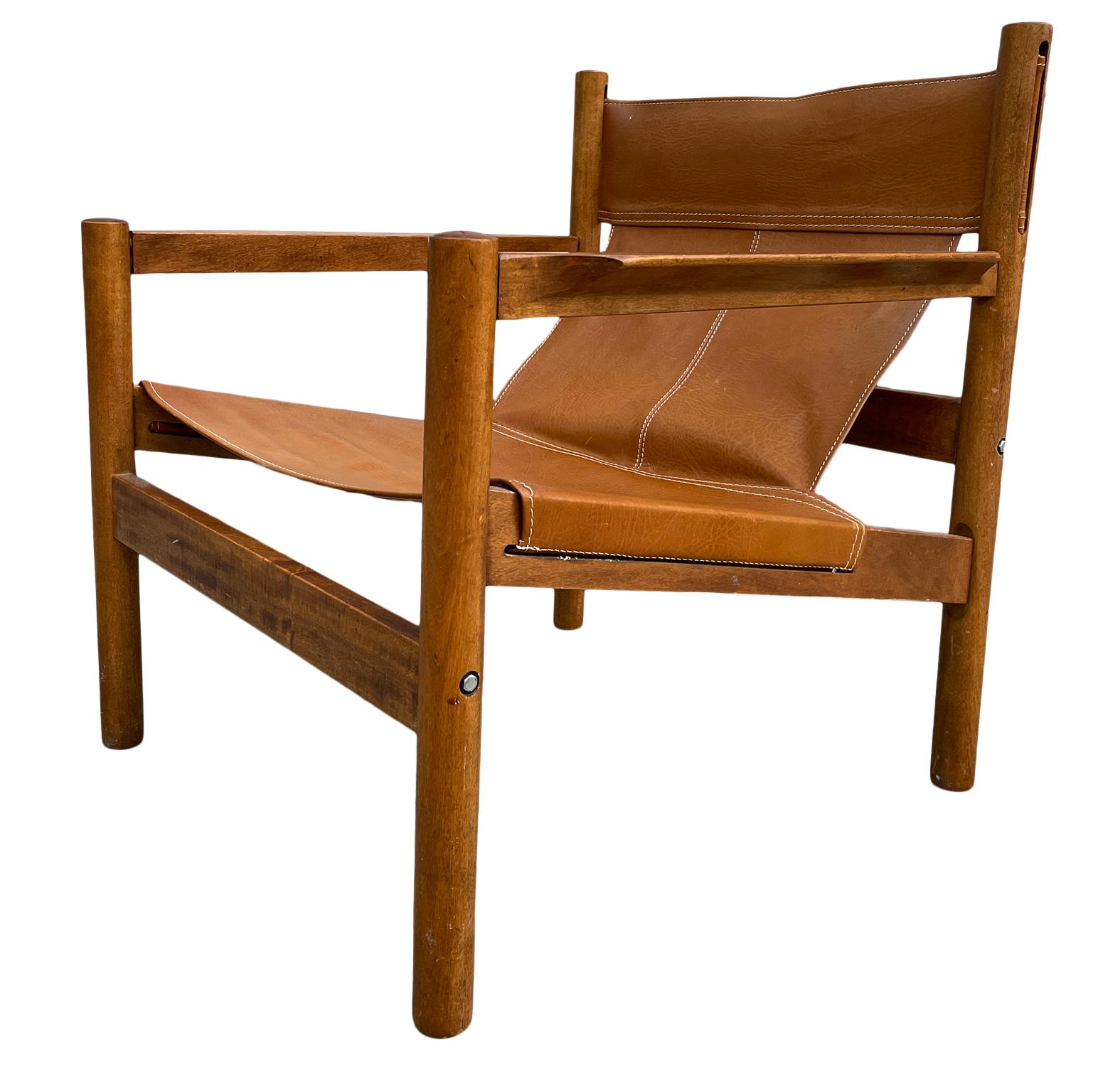 Mid-20th Century Mid-Century Modern Erik Worts Brown Leather Low Sling Safari Lounge Chair