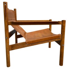 Mid-Century Modern Erik Worts Brown Leather Low Sling Safari Lounge Chair