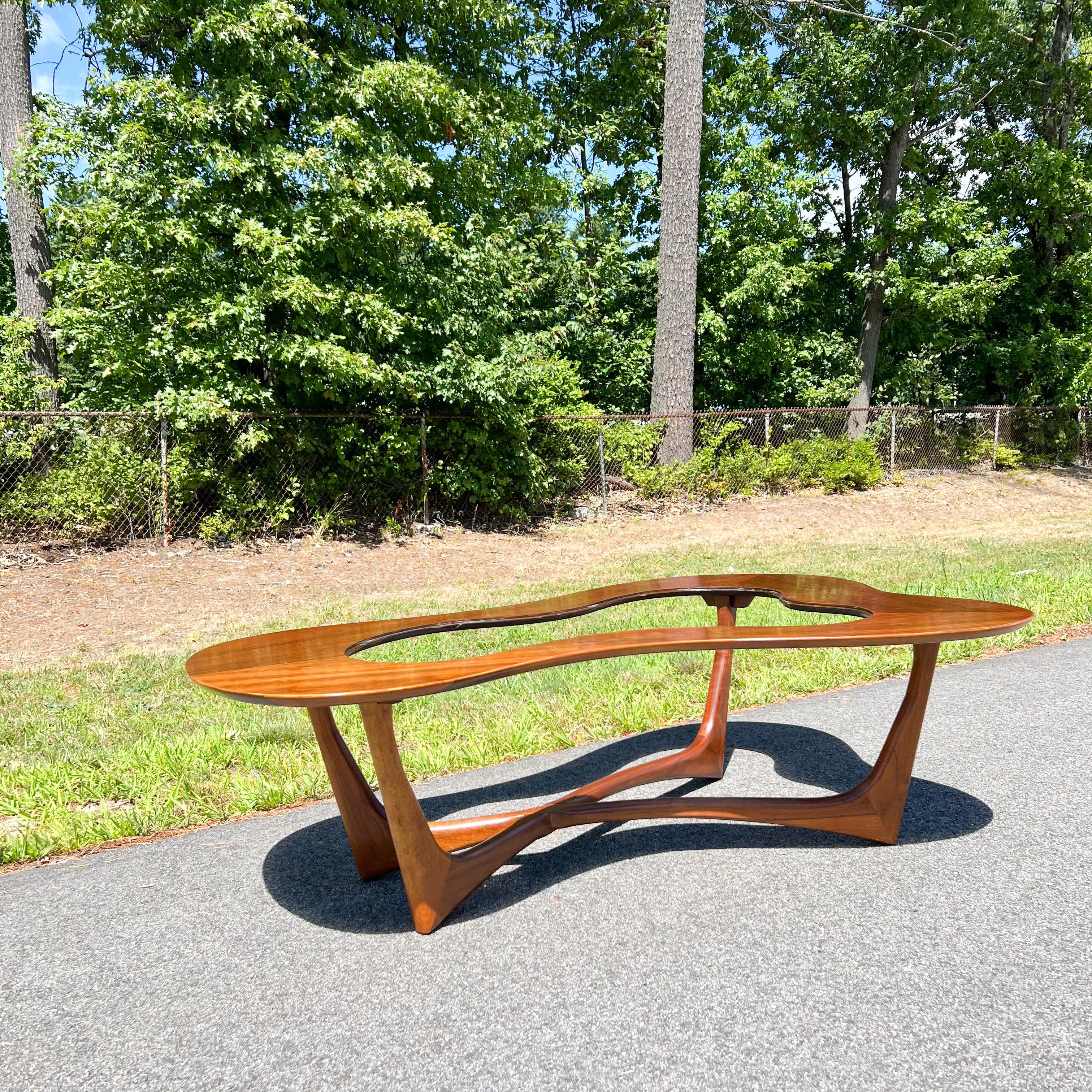 Mid-Century Modern Erno Fabry Biomorphic Coffee Table Walnut/Glass Coffee Table In Good Condition In Asheville, NC