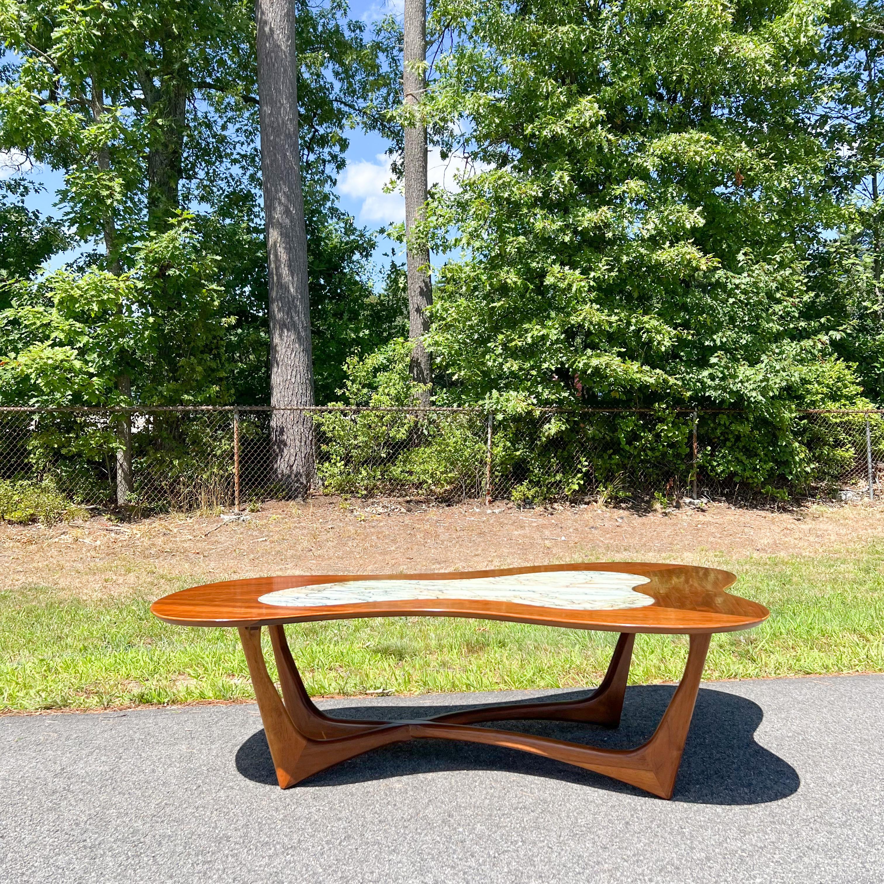 Mid-Century Modern Erno Fabry Biomorphic Coffee Table Walnut/Glass Coffee Table 2