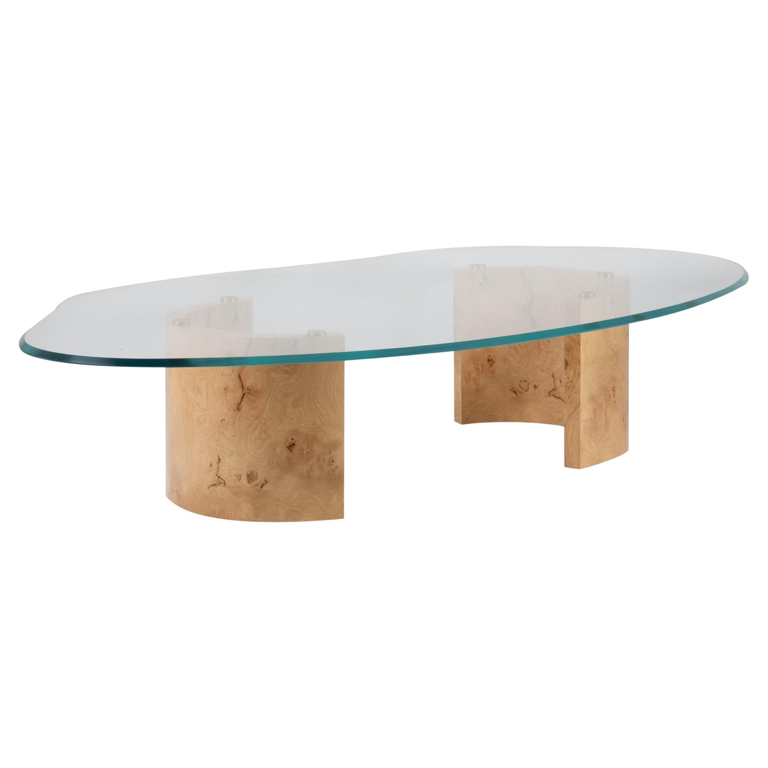 Mid-Century Modern Erosão Coffee Table, Glass, Oak Root, Handmade by Greenapple