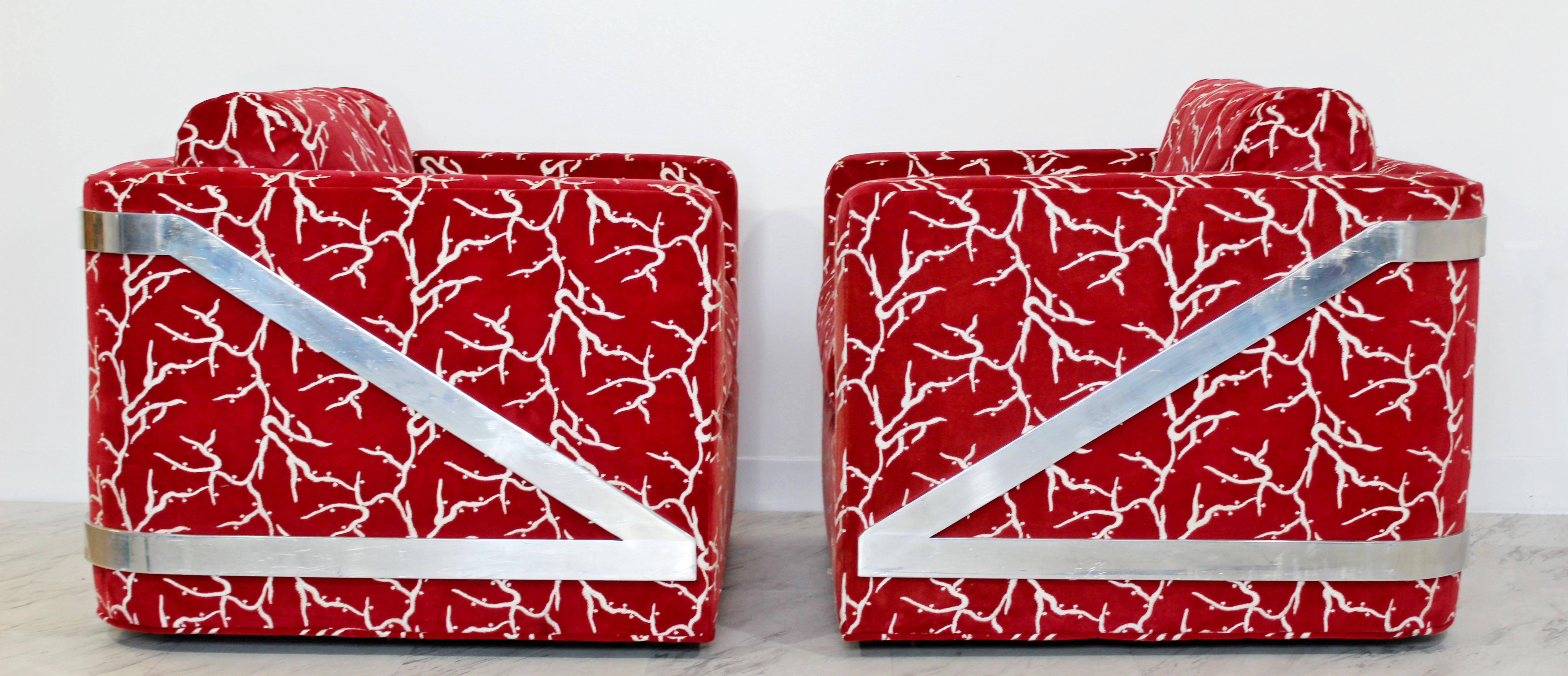 American Mid-Century Modern Erwin Lambeth Pair of Chrome Cube Lounge Chairs, 1970s