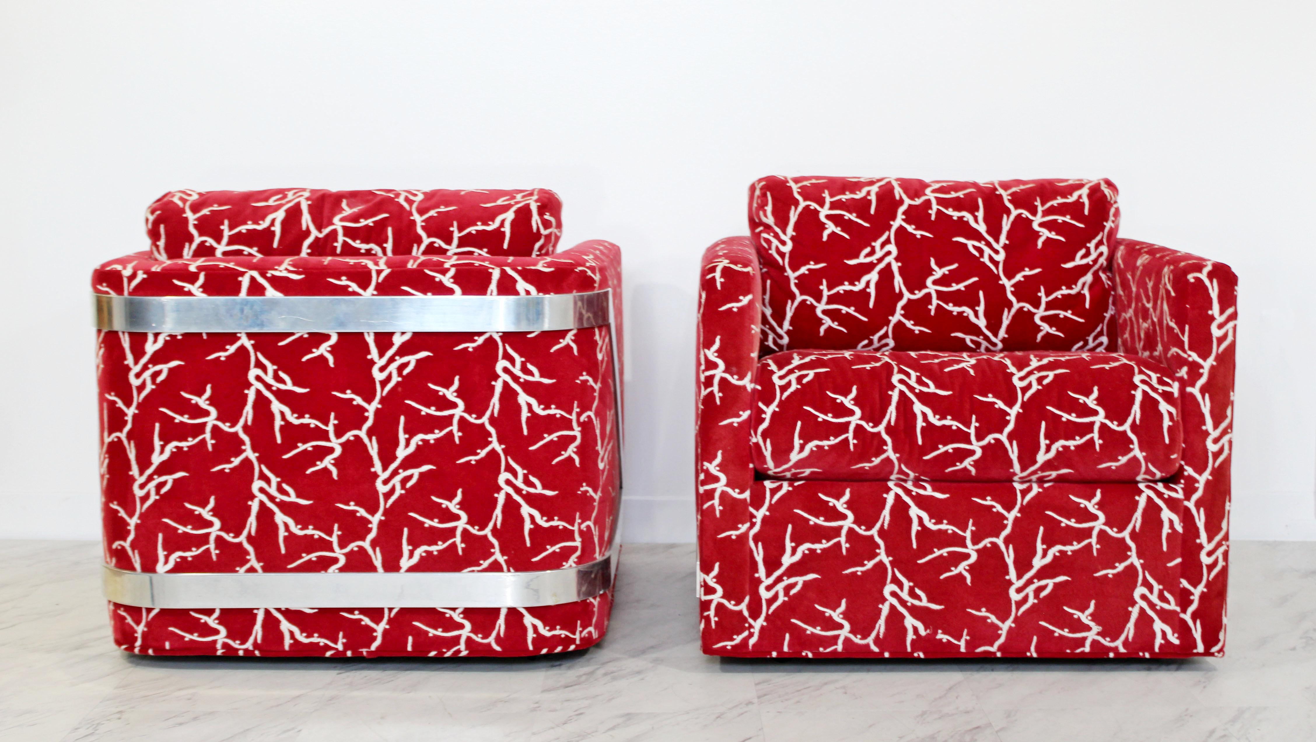 Late 20th Century Mid-Century Modern Erwin Lambeth Pair of Chrome Cube Lounge Chairs, 1970s