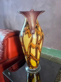 Mid-Century Modern Essie Zareh Orange and Burgundy Layered Bijan Art Glass Vase